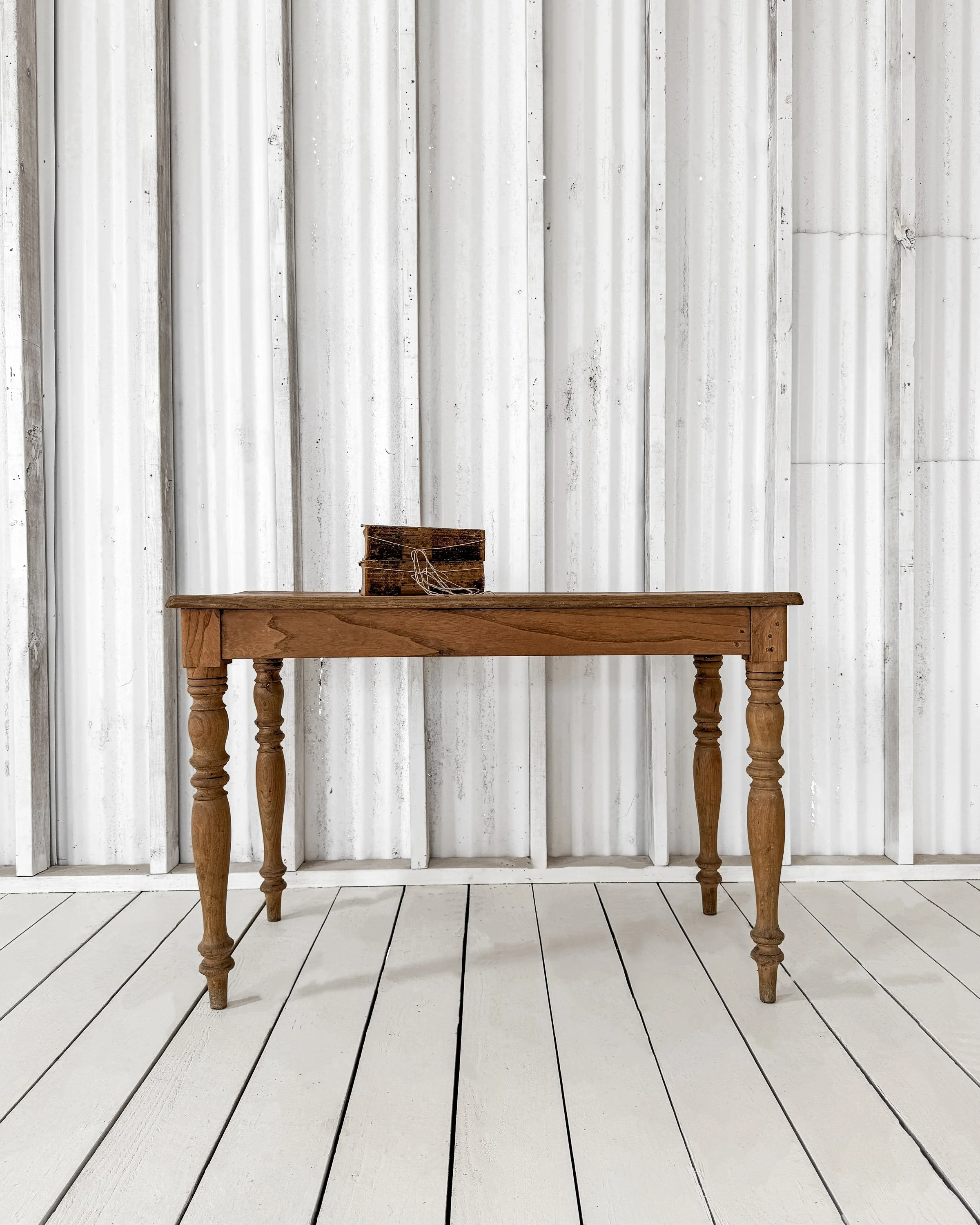 Antique French Pine Kitchen Table with Turned Legs