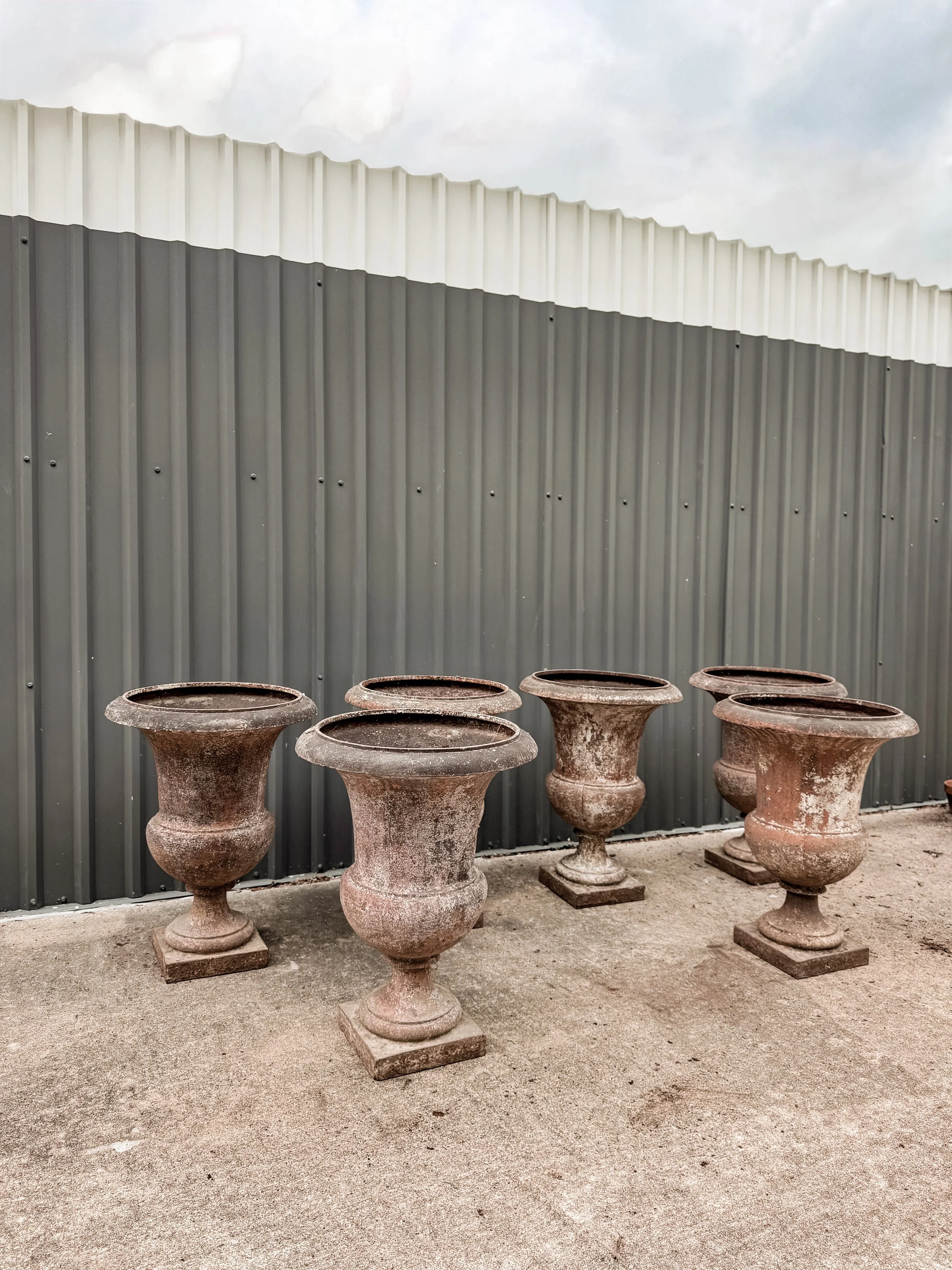 Antique French Cast Iron Medicis Campana Garden Urns