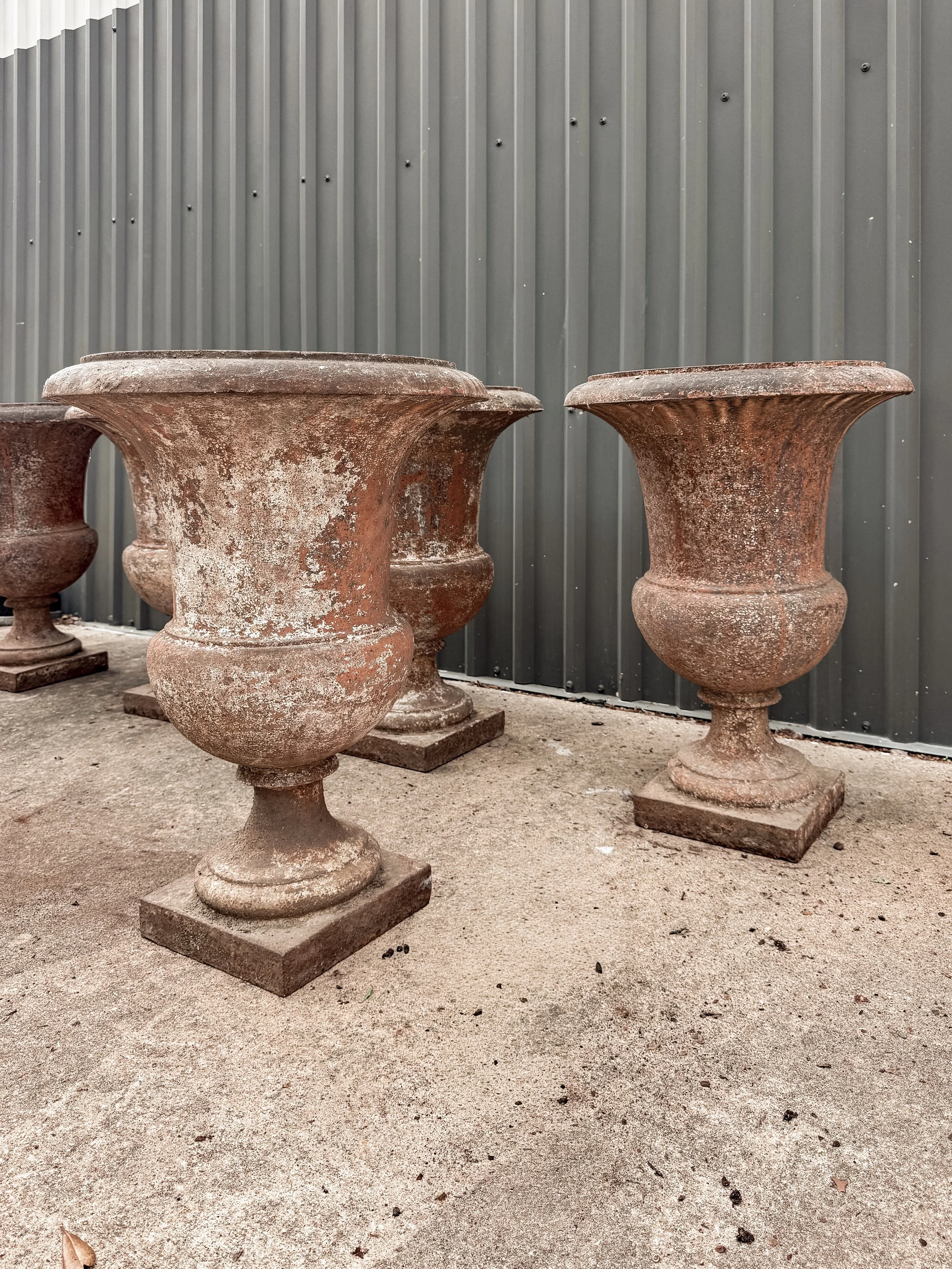 Antique French Cast Iron Medicis Campana Garden Urns