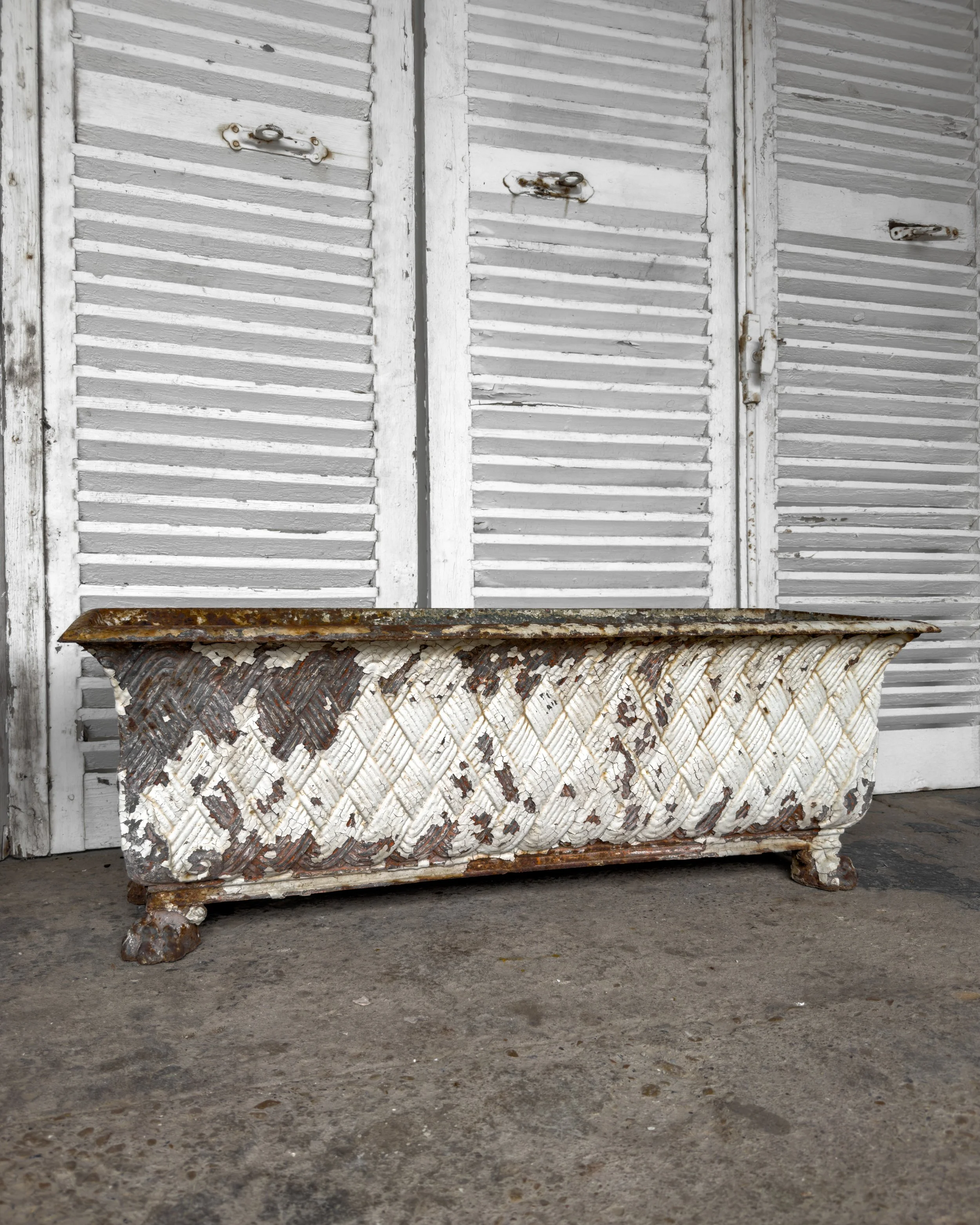 Antique Victorian Cast Iron Basket-Weave Planters