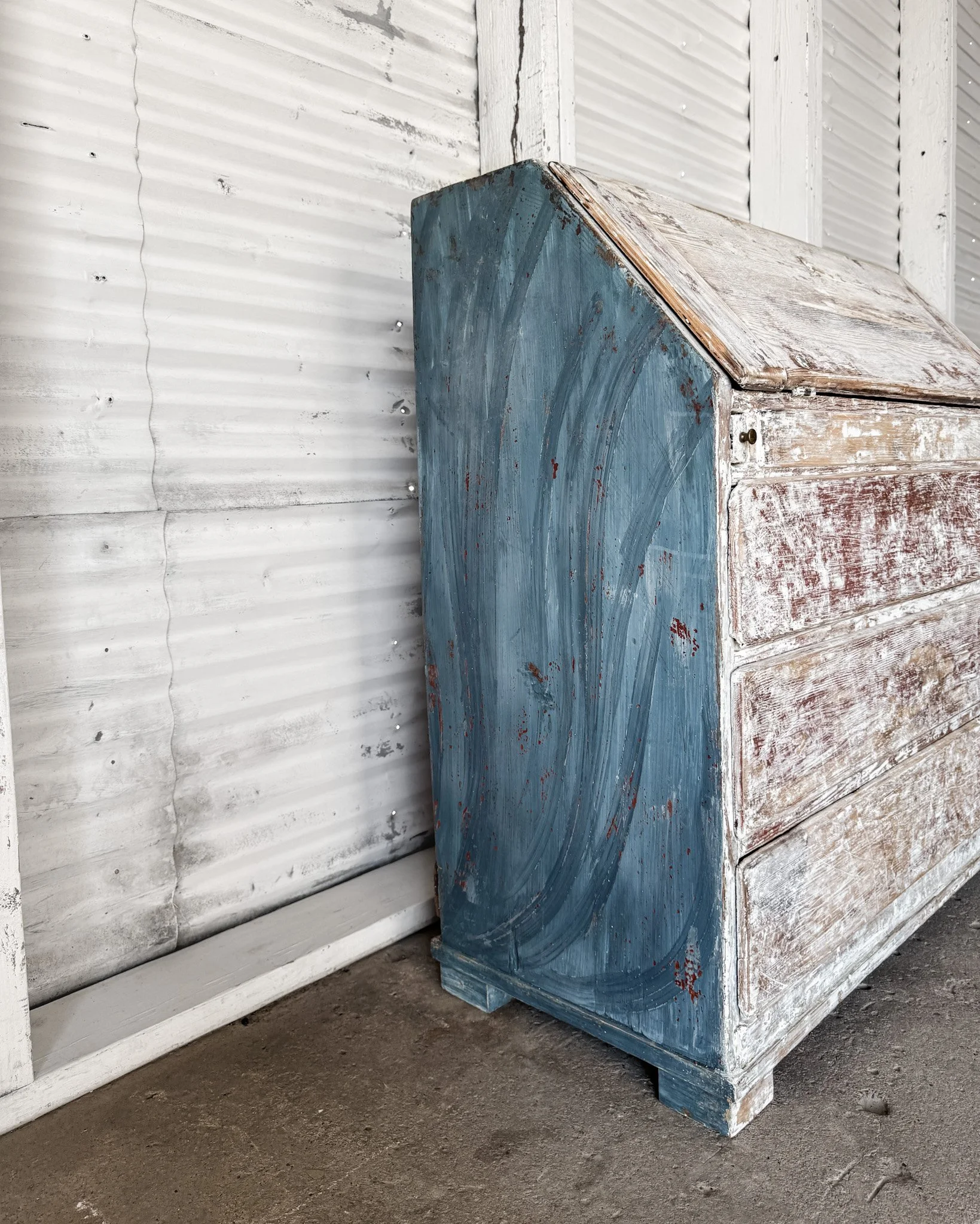 19th C. Swedish Writing Bureau with Dragged Paint