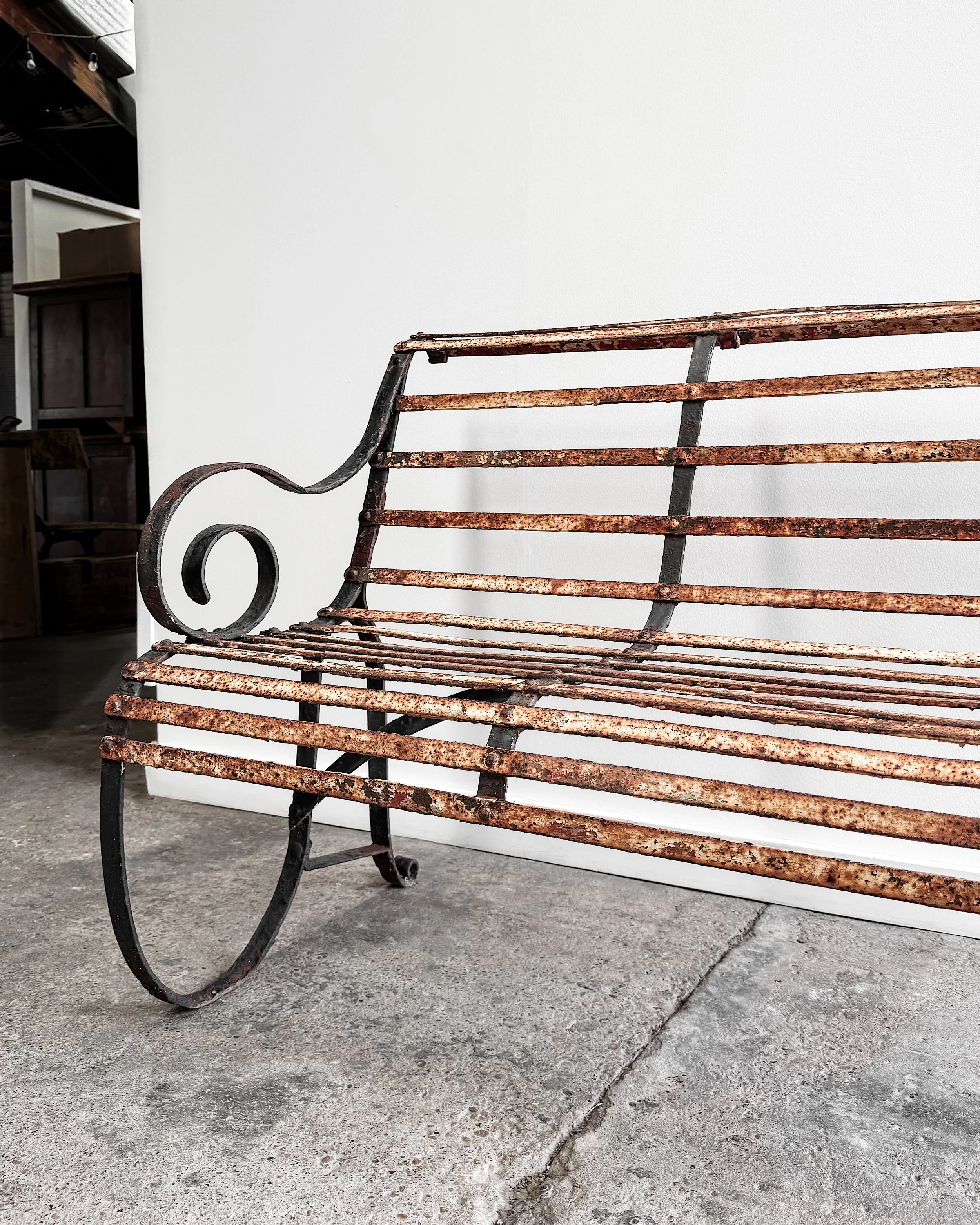 19th Century French Iron Slatted Garden Bench