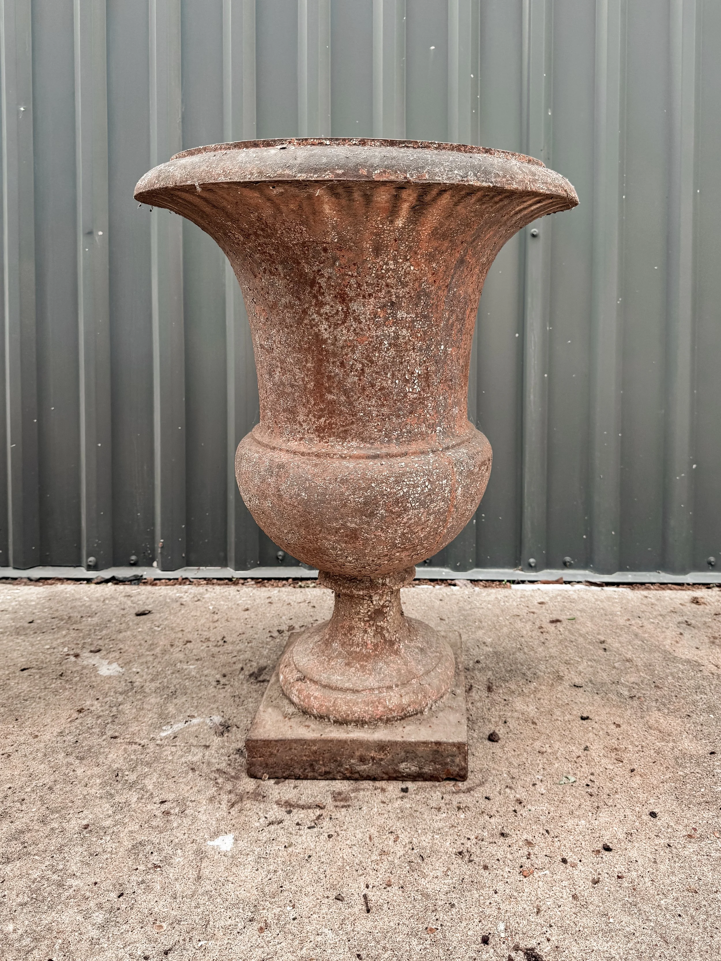 Antique French Cast Iron Medicis Campana Garden Urns