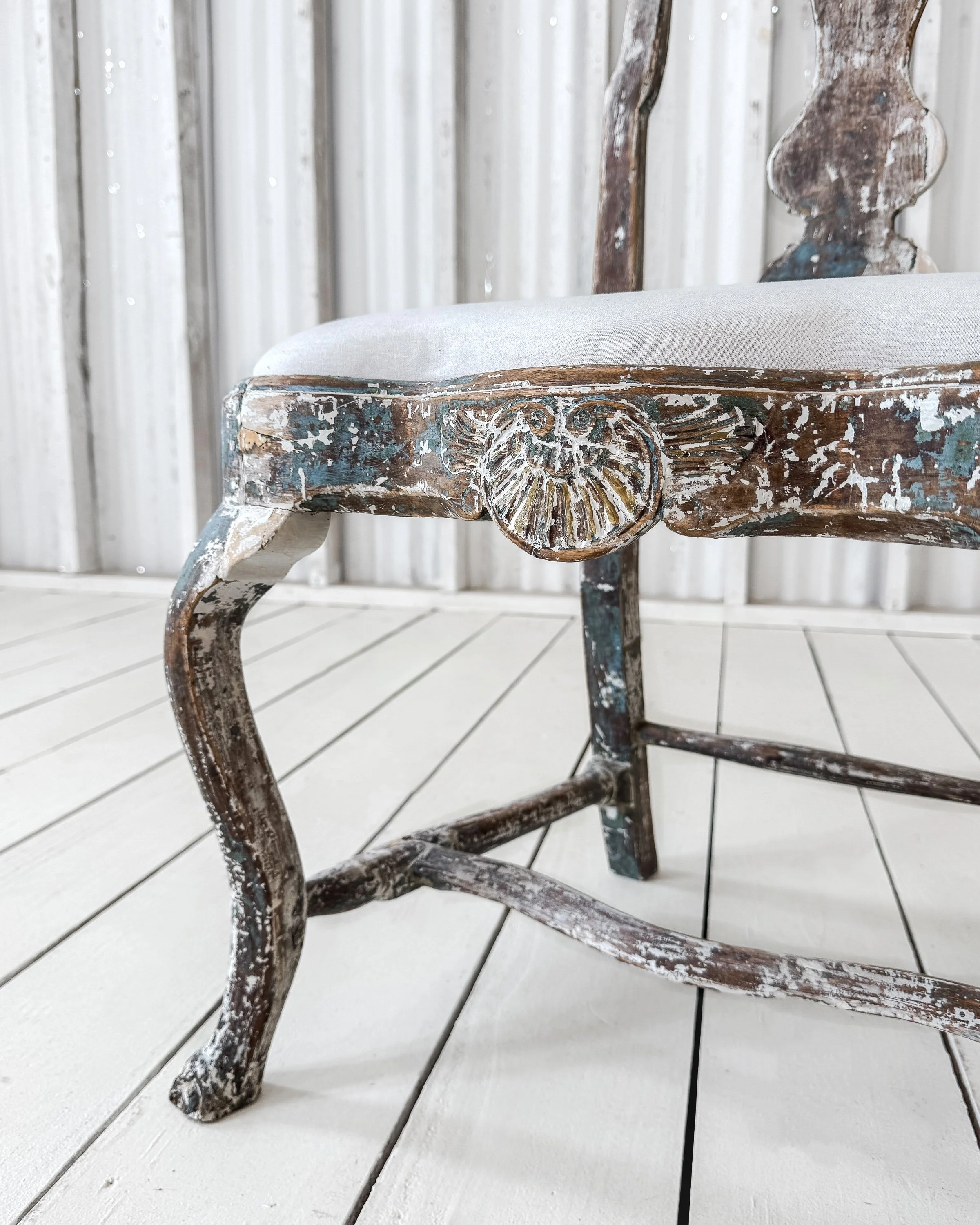 Antique Swedish Baroque Painted Chair