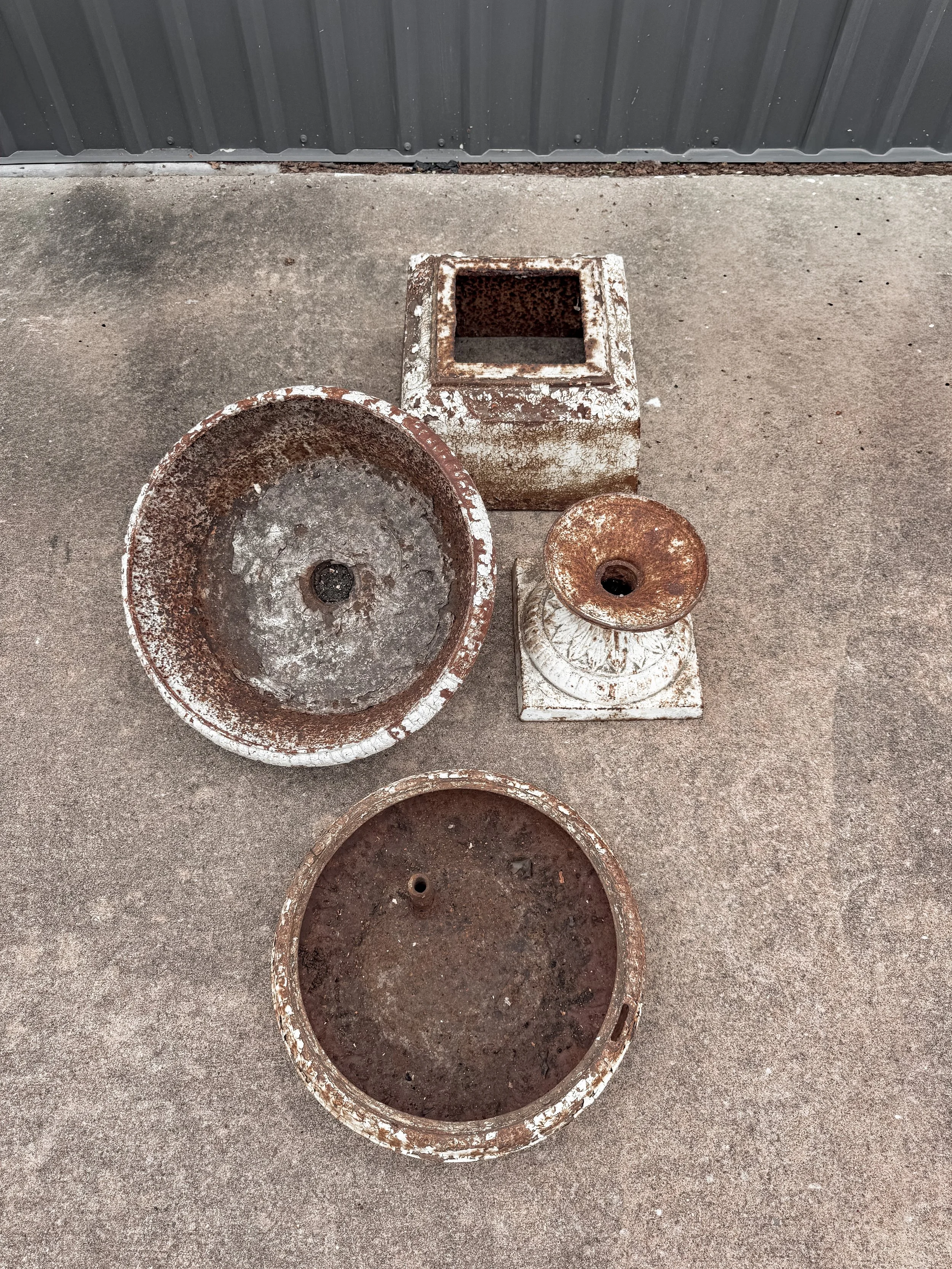 Antique Cast Iron Garden Urns on Integral Plinth Bases