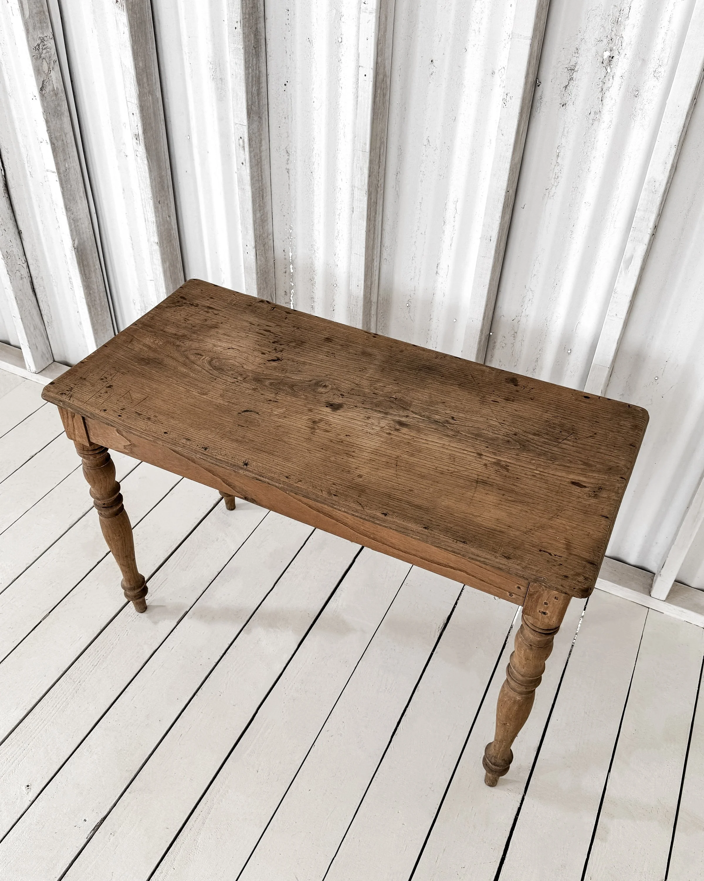 Antique French Pine Kitchen Table with Turned Legs