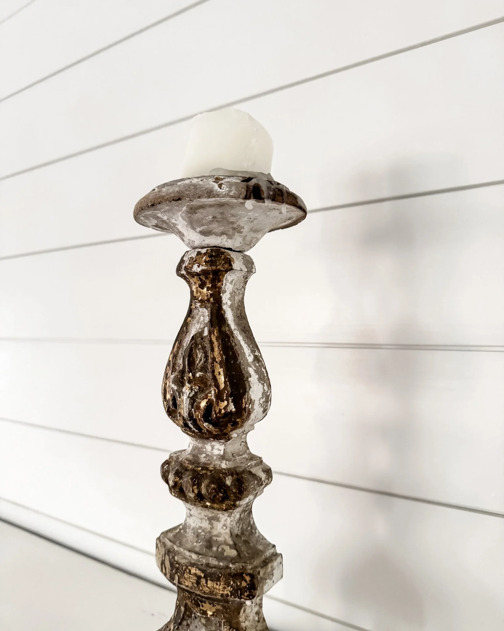 Antique French Wooden Fragment Candlesticks