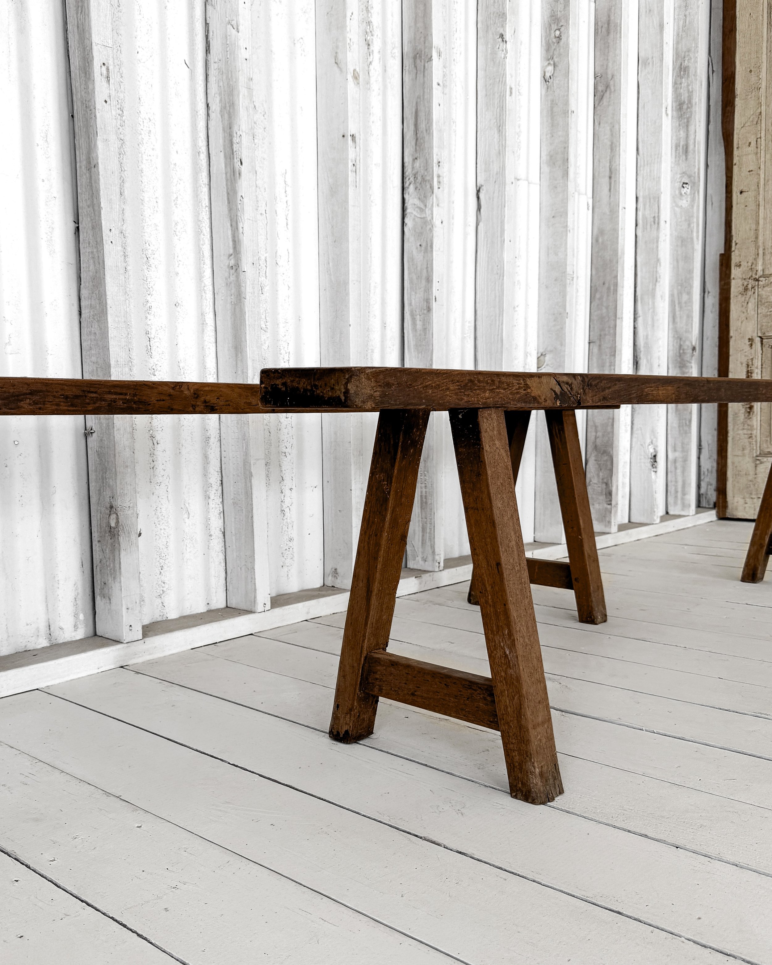 (Pair) Antique Walnut Benches with A-Frame Legs