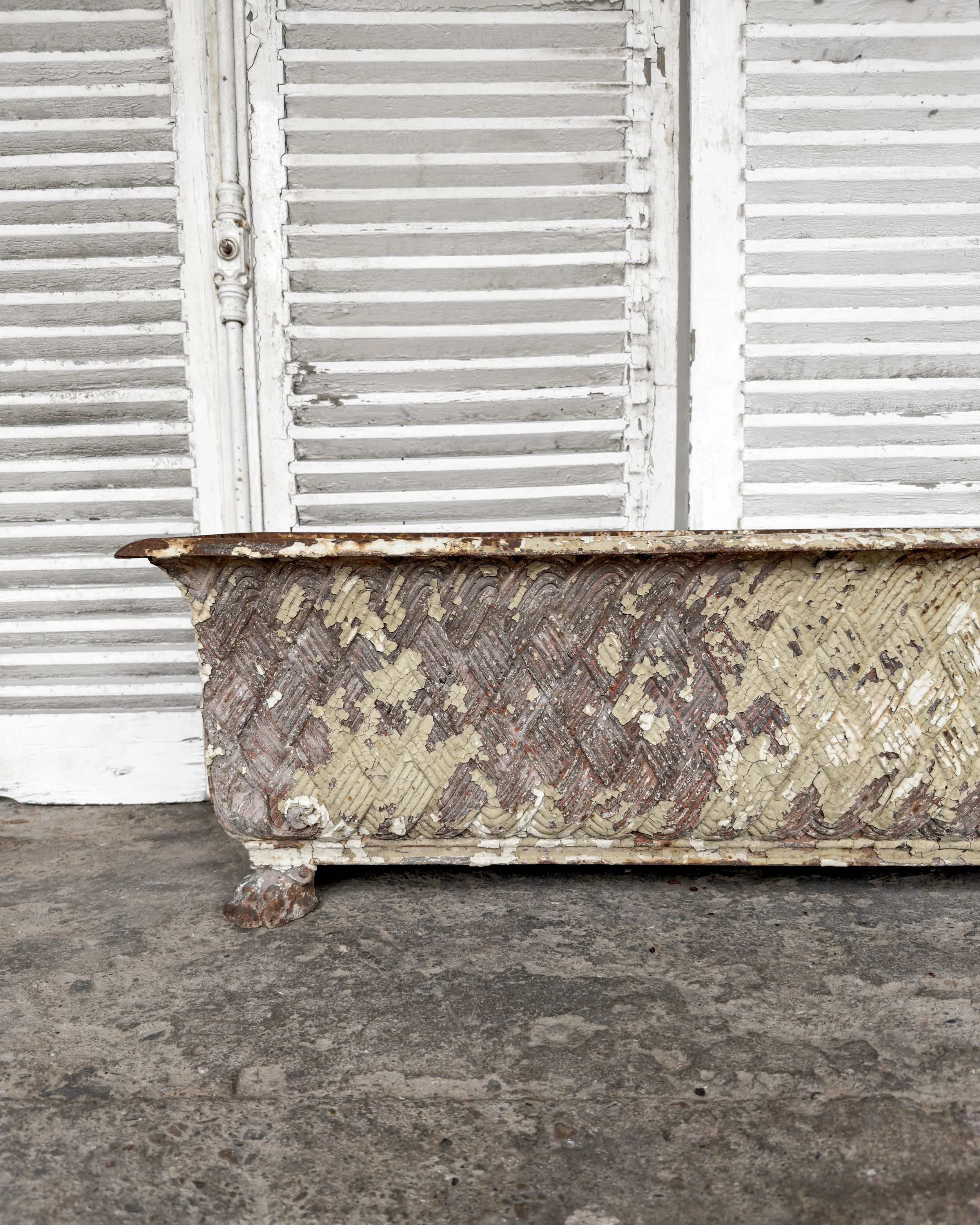 Antique Victorian Cast Iron Basket-Weave Planters