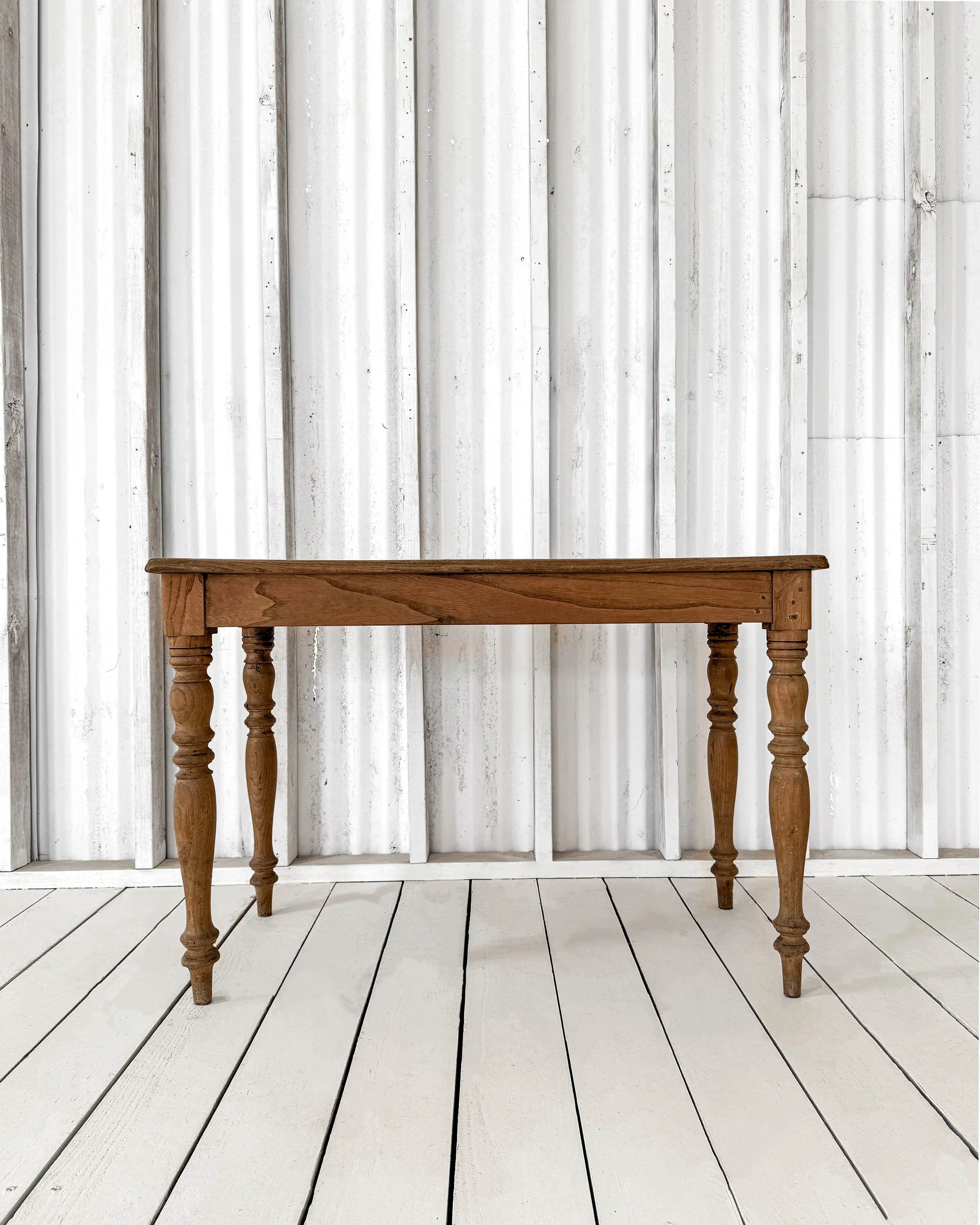 Antique French Pine Kitchen Table with Turned Legs