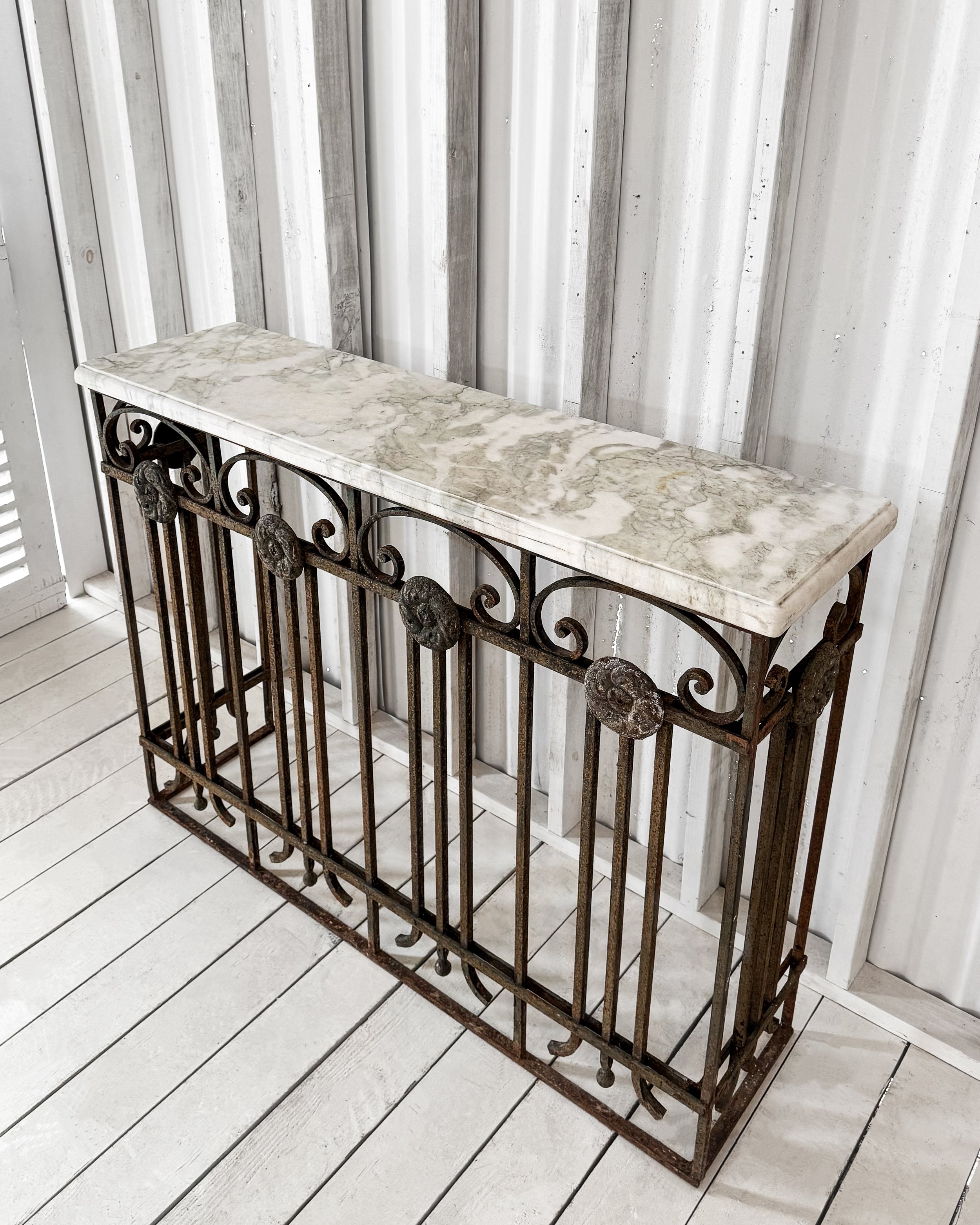 Antique French Cast Iron Table with Marble Top