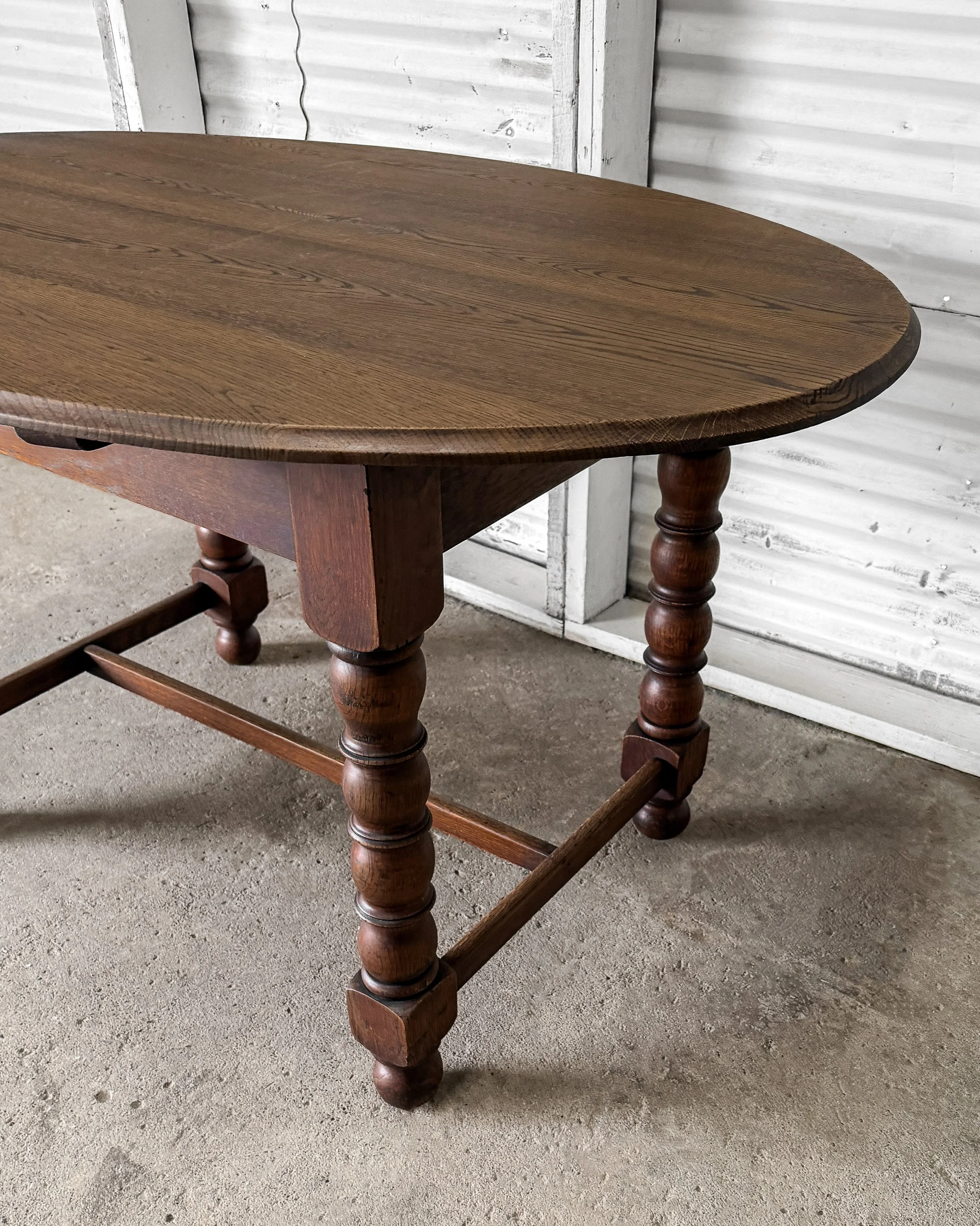 Antique English Oak Oval Table with Turned Legs