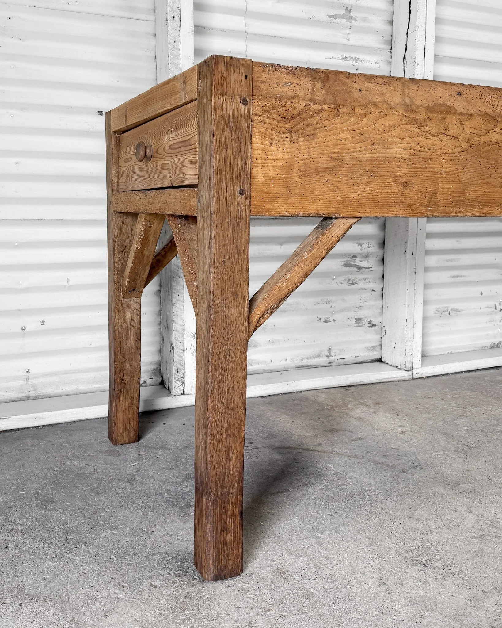 Victorian English Pine Baker’s Table with End Drawers