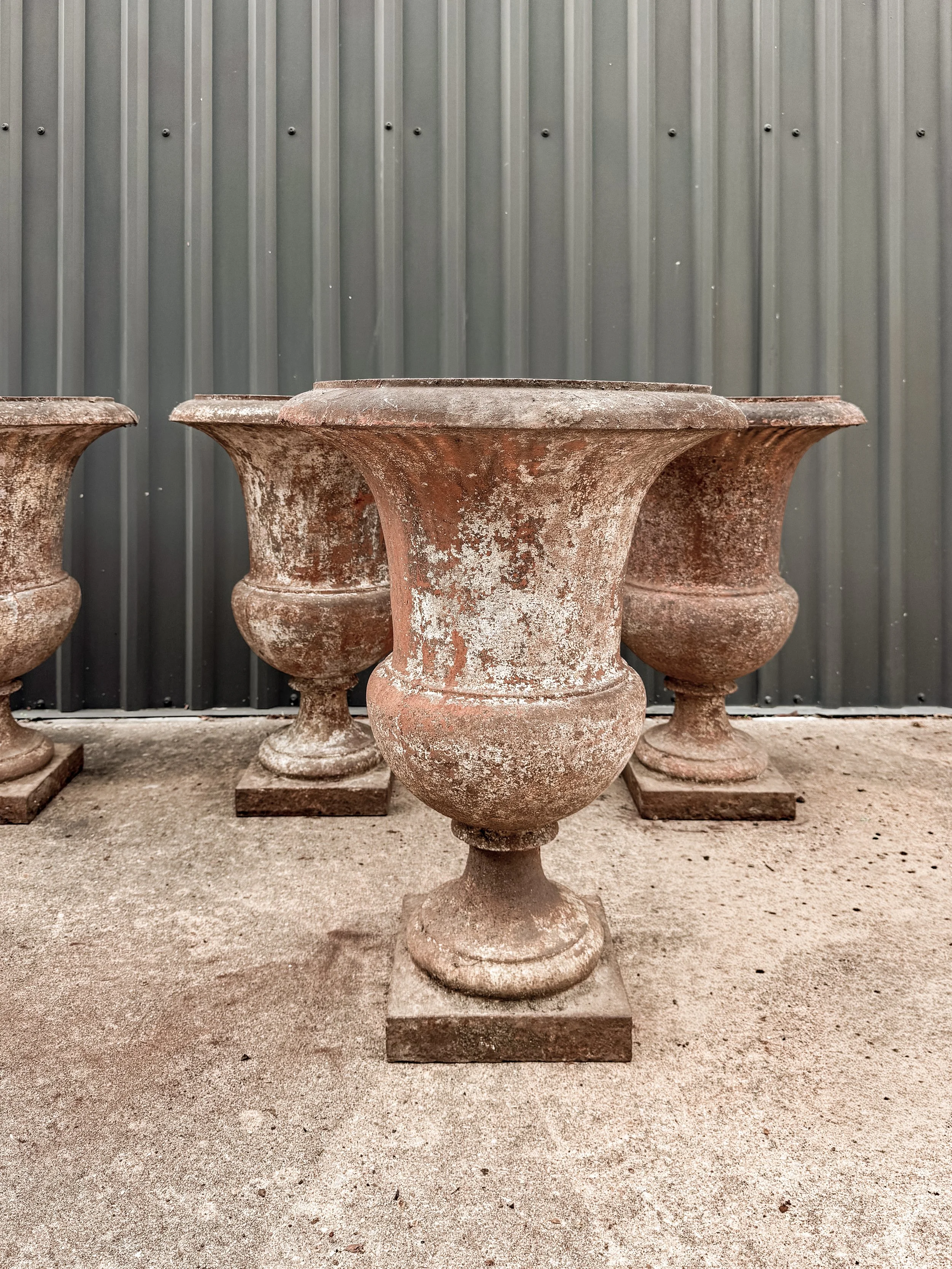 Antique French Cast Iron Medicis Campana Garden Urns