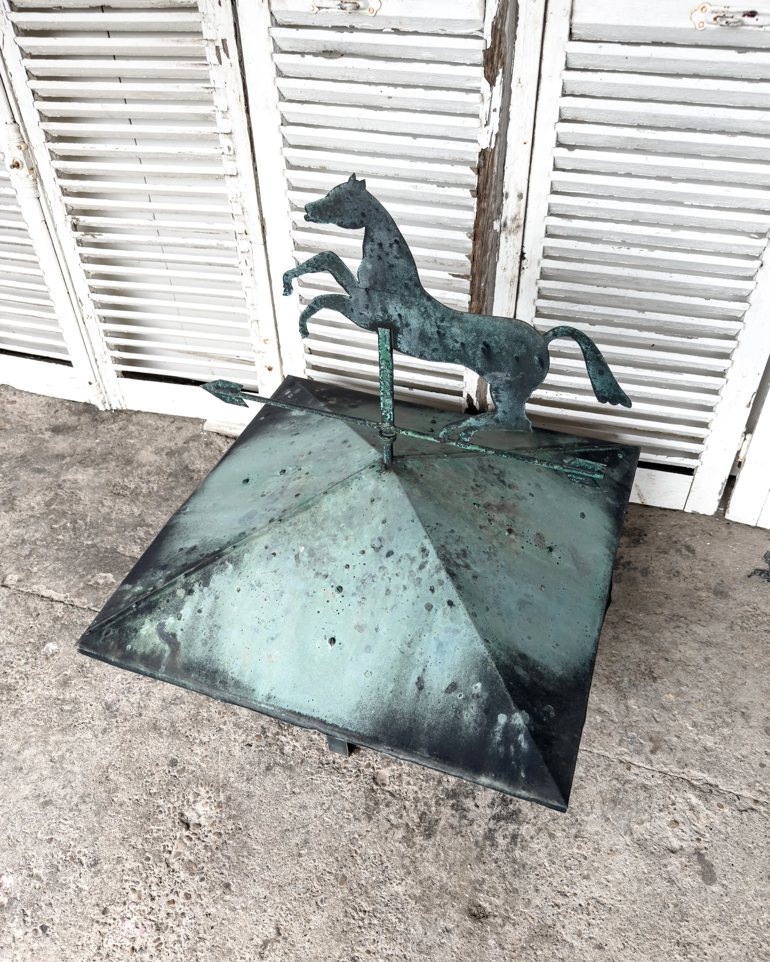 Antique Copper Rooftop Weather Vane with Horse Finial
