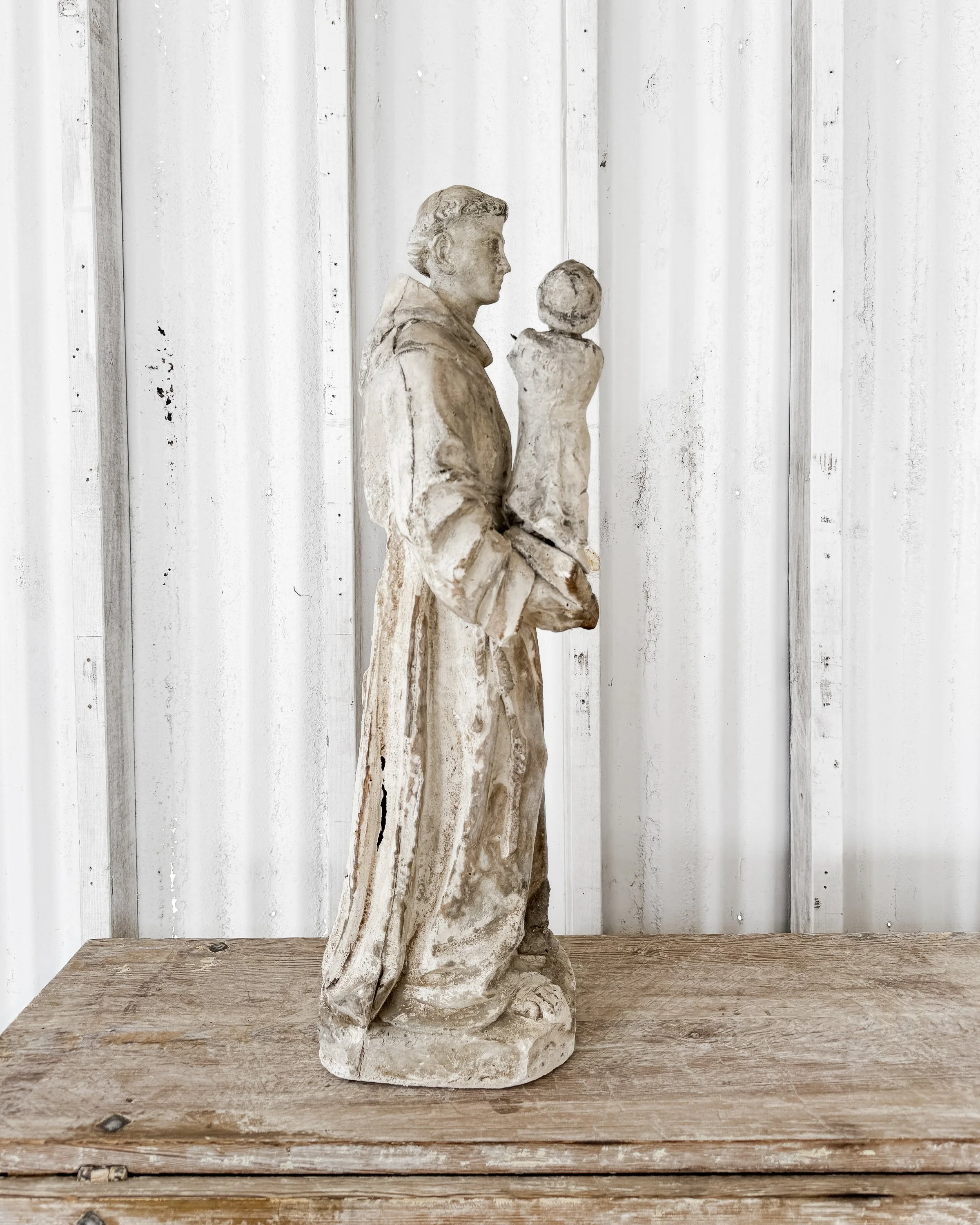 19th-Century Cast Plaster Saint Anthony Statue