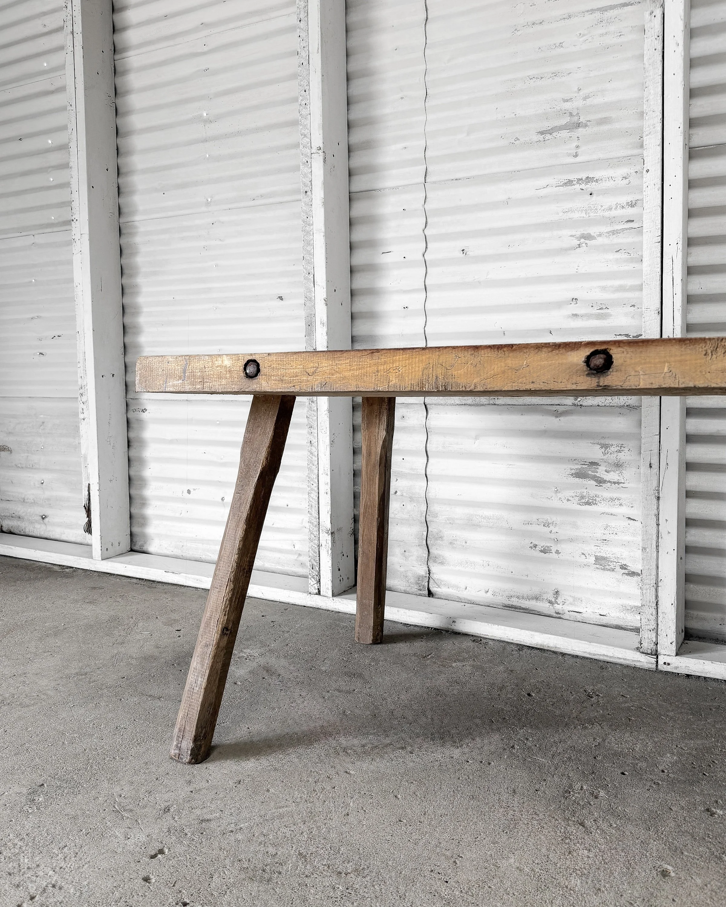 Antique Rustic Hungarian Console Work Table with Iron Bolt Details
