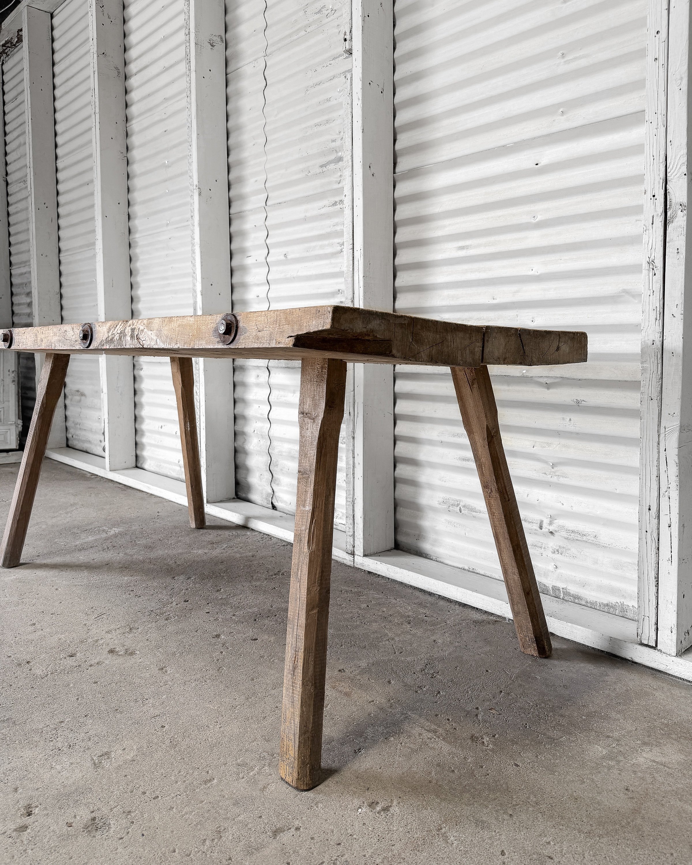 Antique Rustic Hungarian Console Work Table with Iron Bolt Details