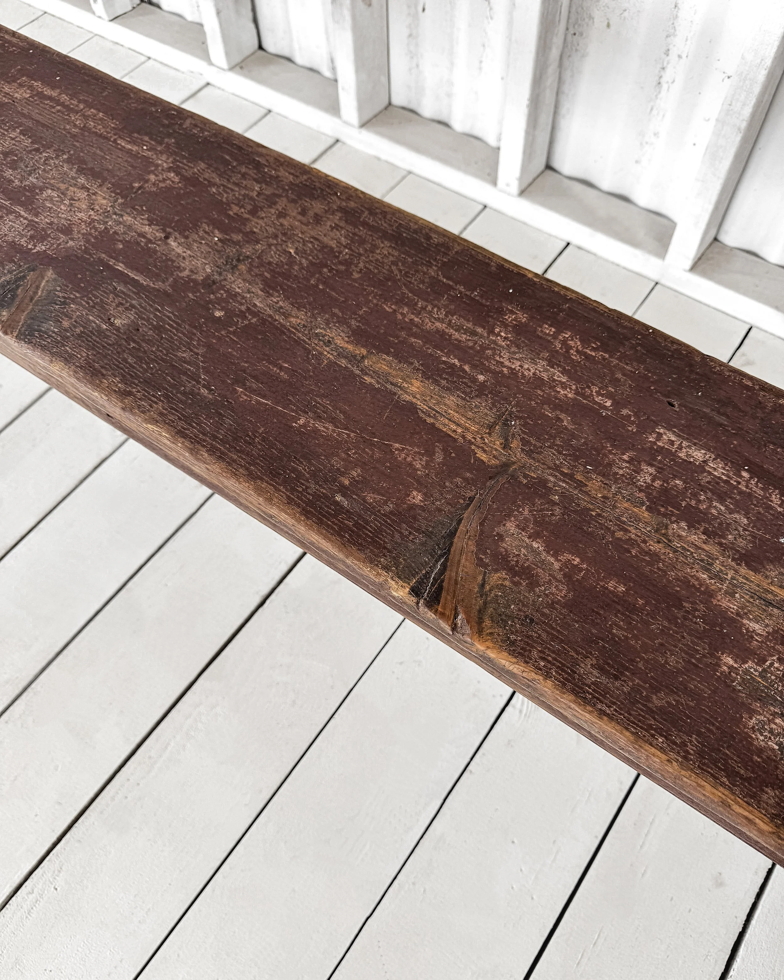Antique English Painted Farmhouse Bench with Apron