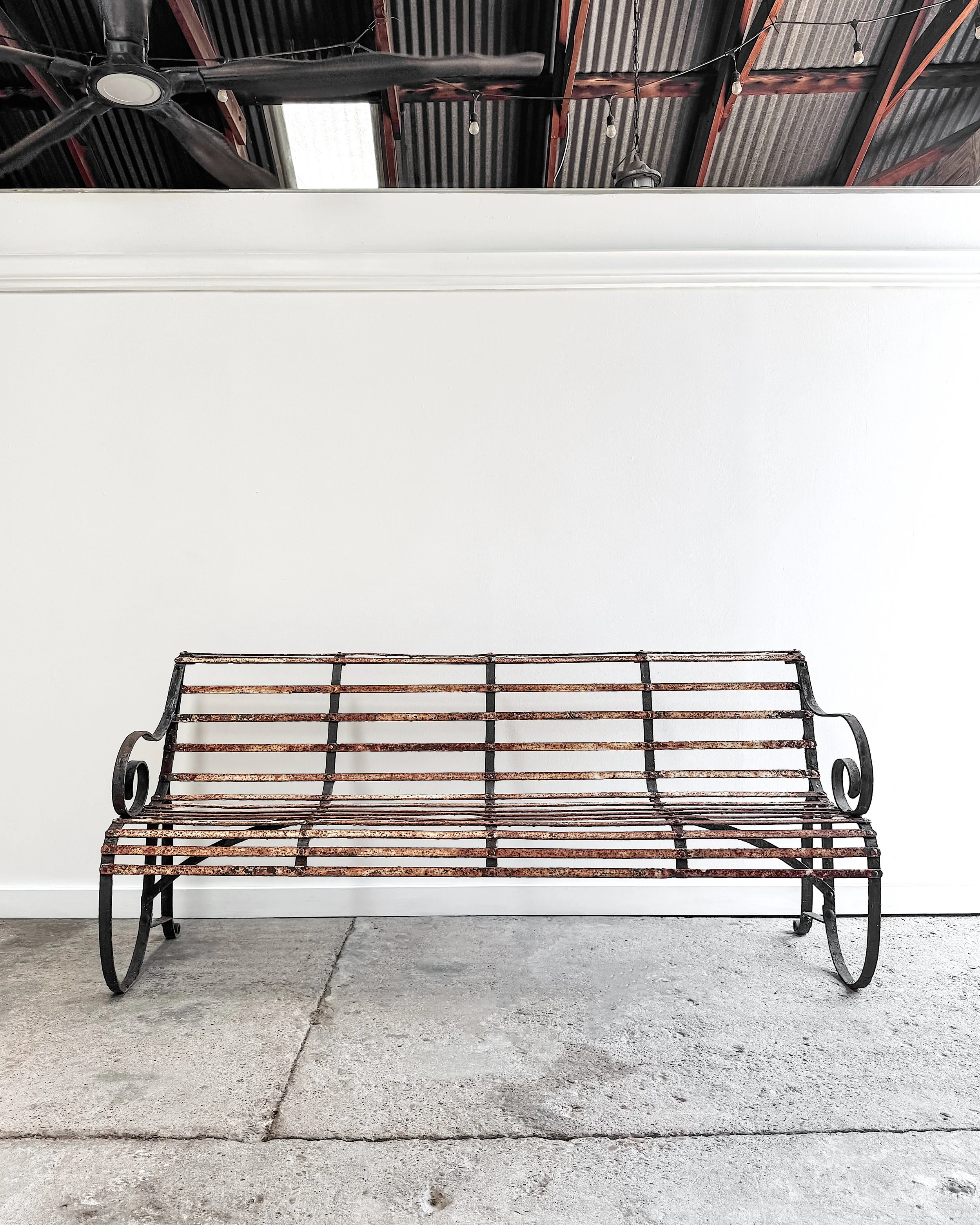 19th Century French Iron Slatted Garden Bench