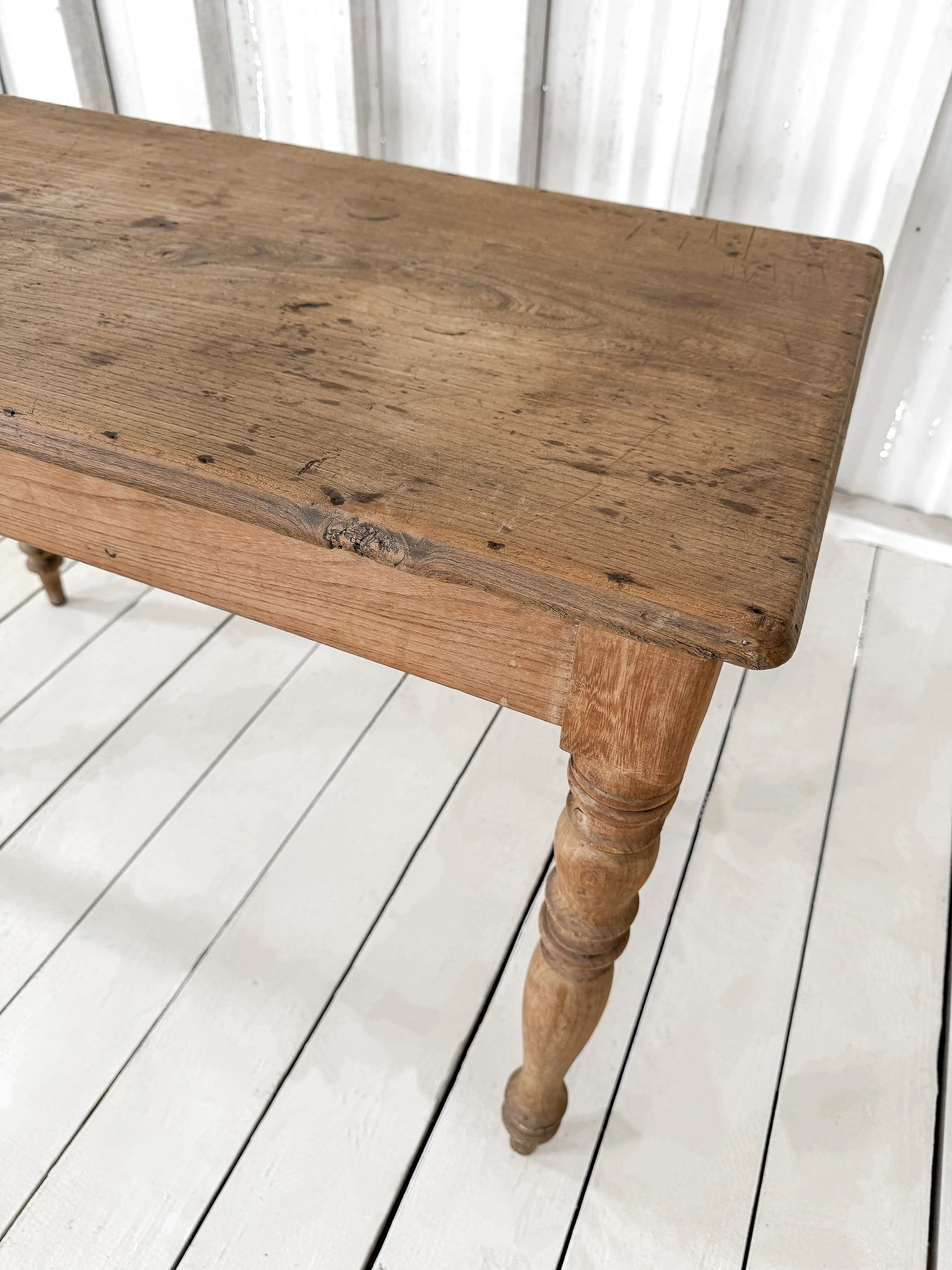 Antique French Pine Kitchen Table with Turned Legs
