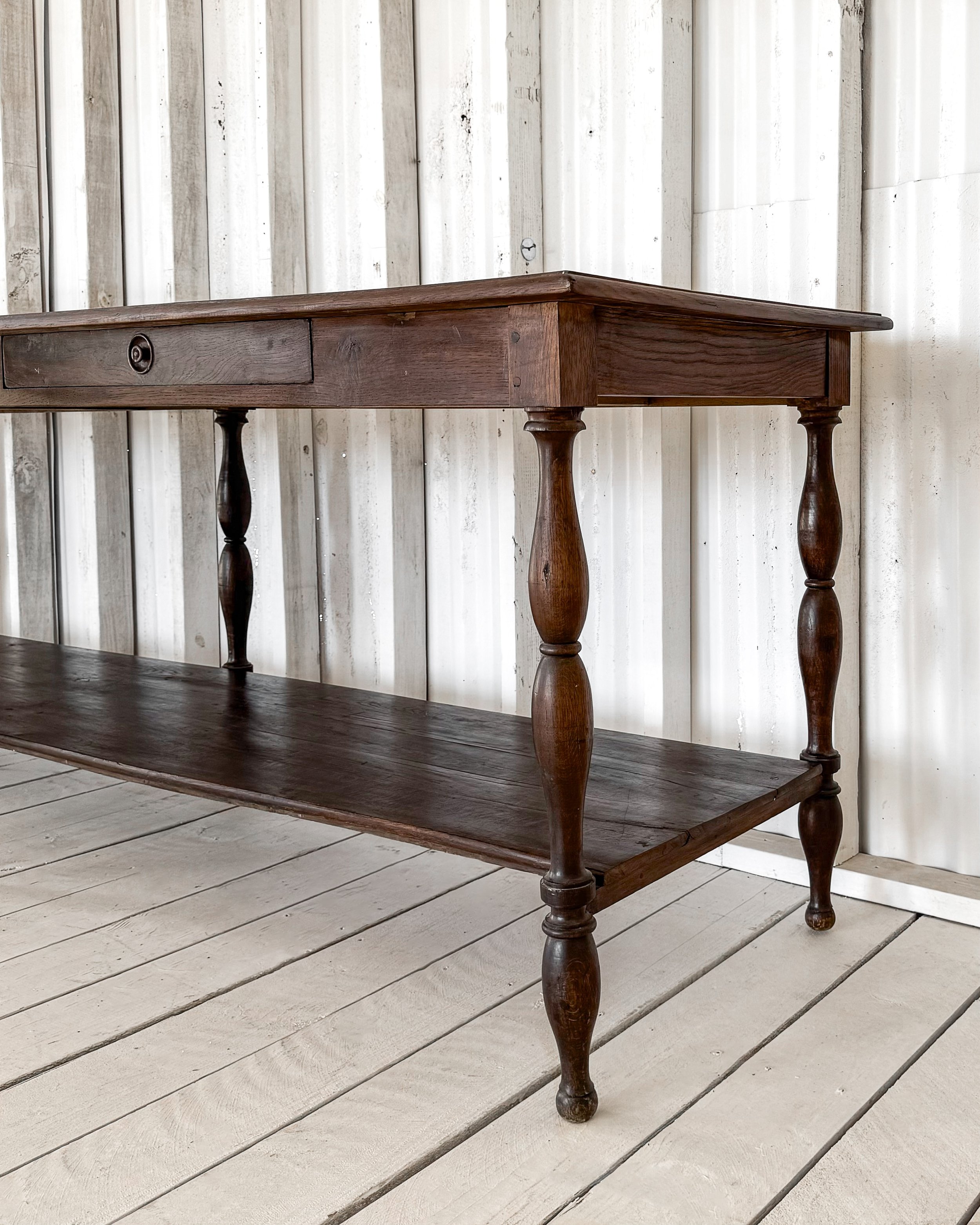 Antique French Draper's Table with Turned Legs