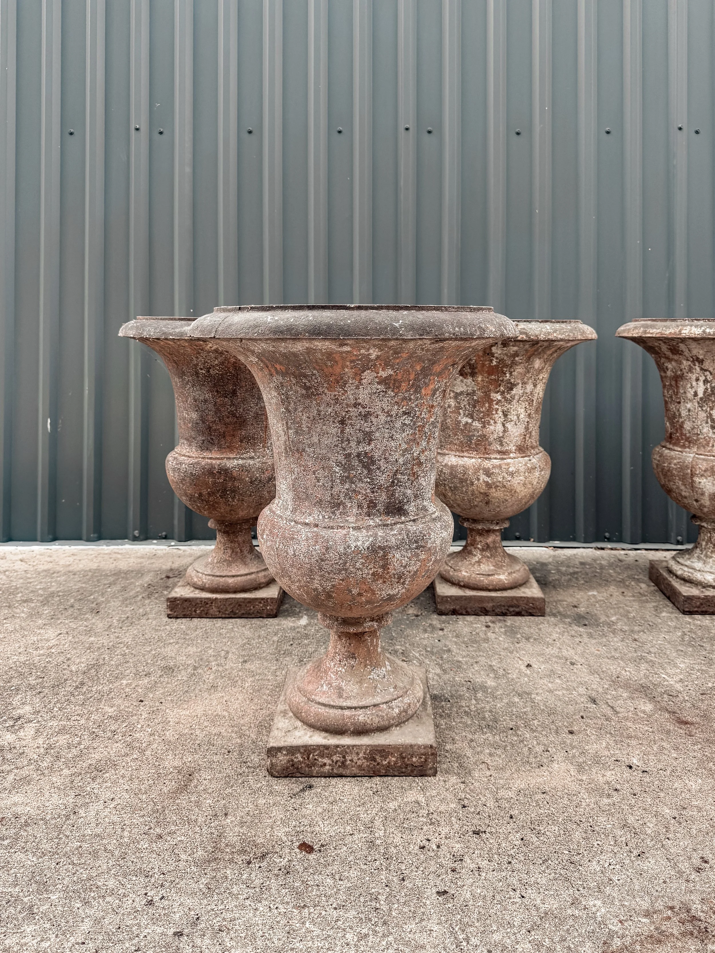 Antique French Cast Iron Medicis Campana Garden Urns