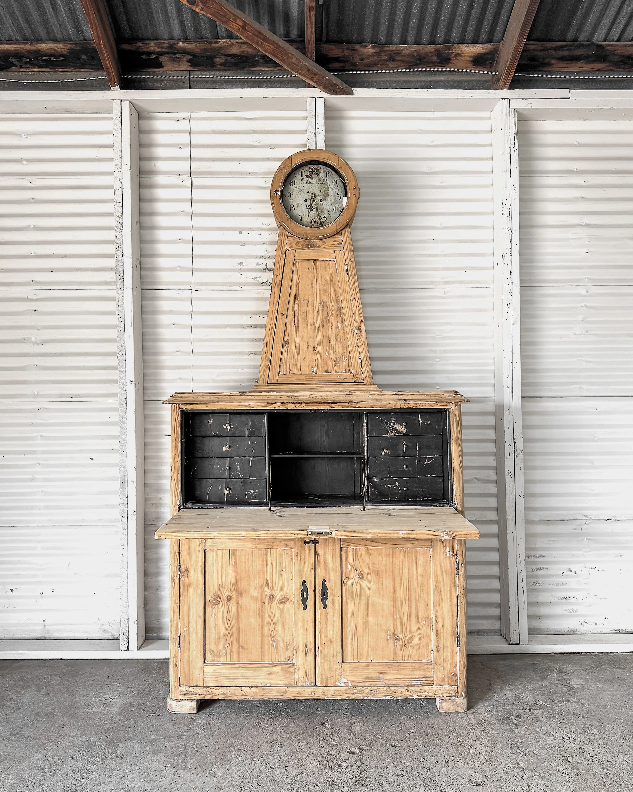 Antique Swedish Gustavian Mora Clock Writing Desk