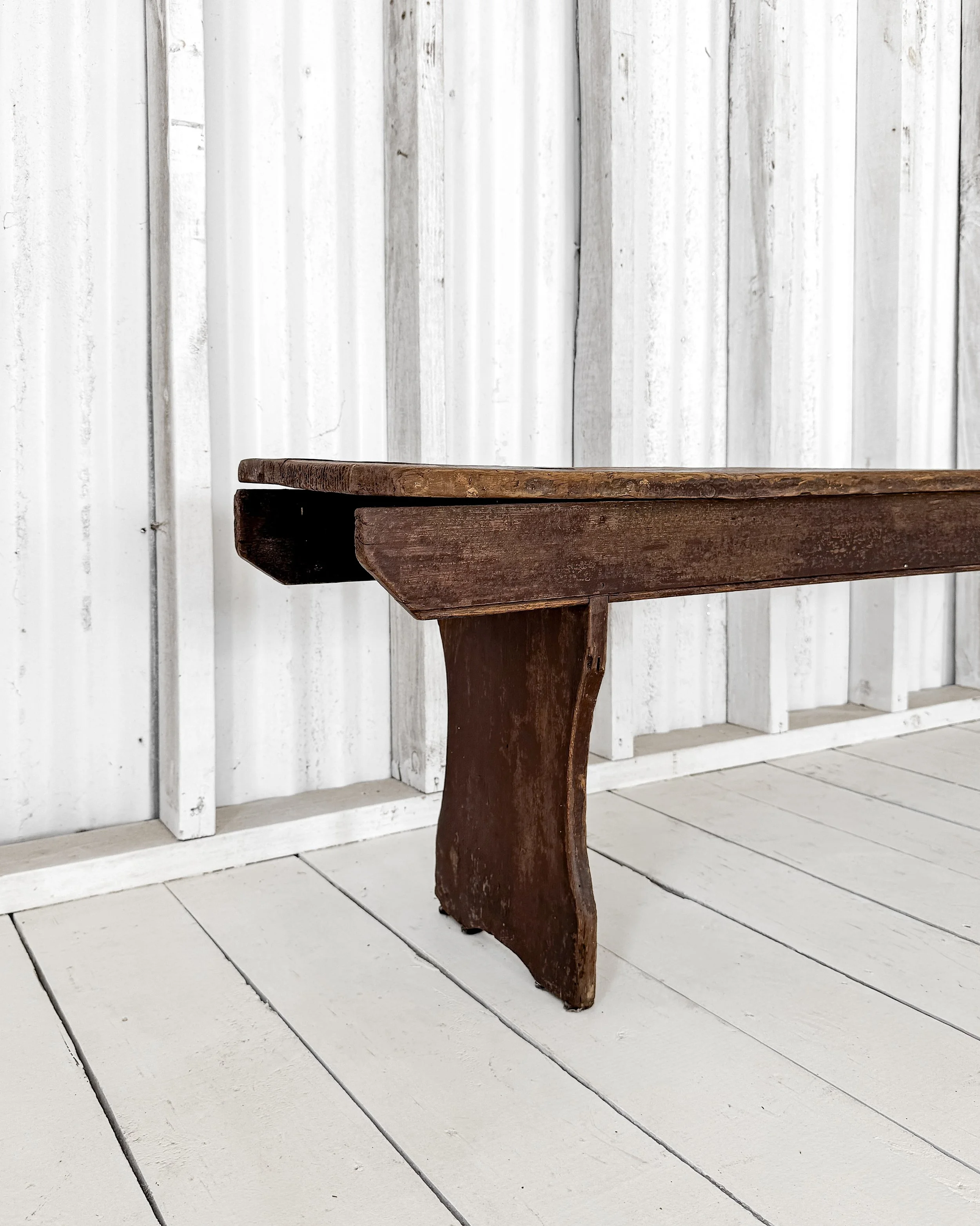 Antique English Painted Farmhouse Bench with Apron