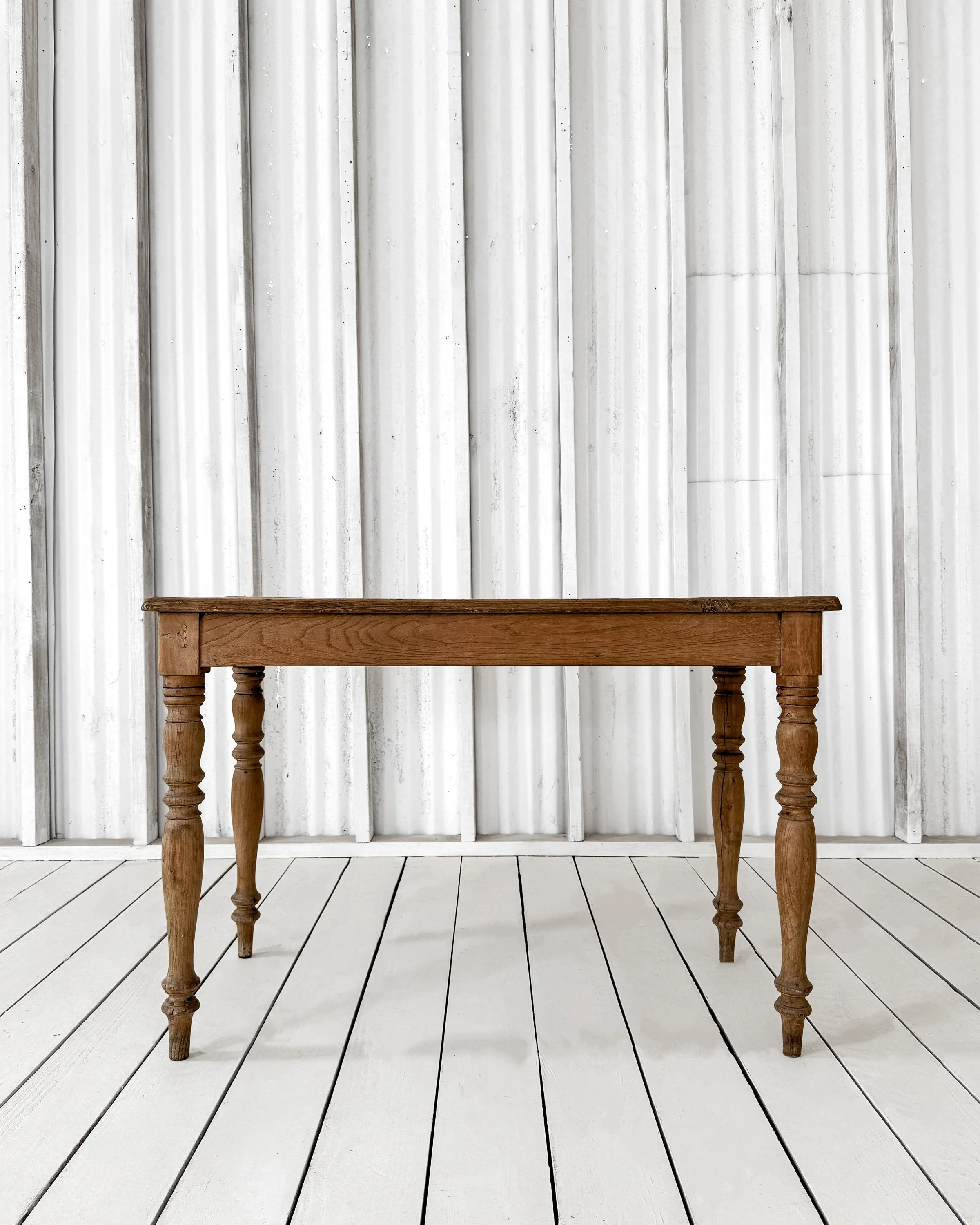 Antique French Pine Kitchen Table with Turned Legs