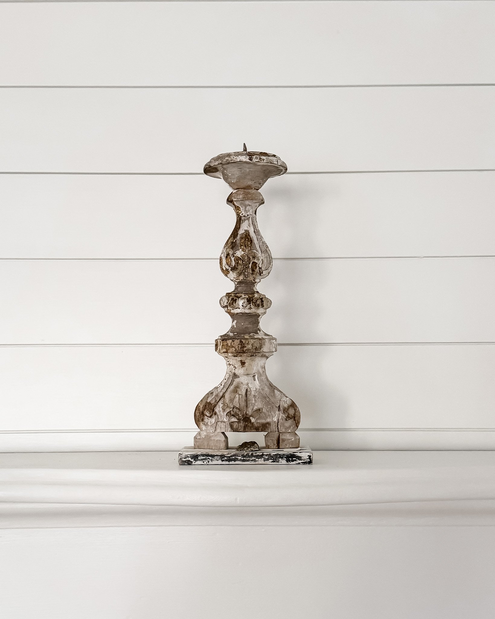 Antique French Wooden Fragment Candlesticks