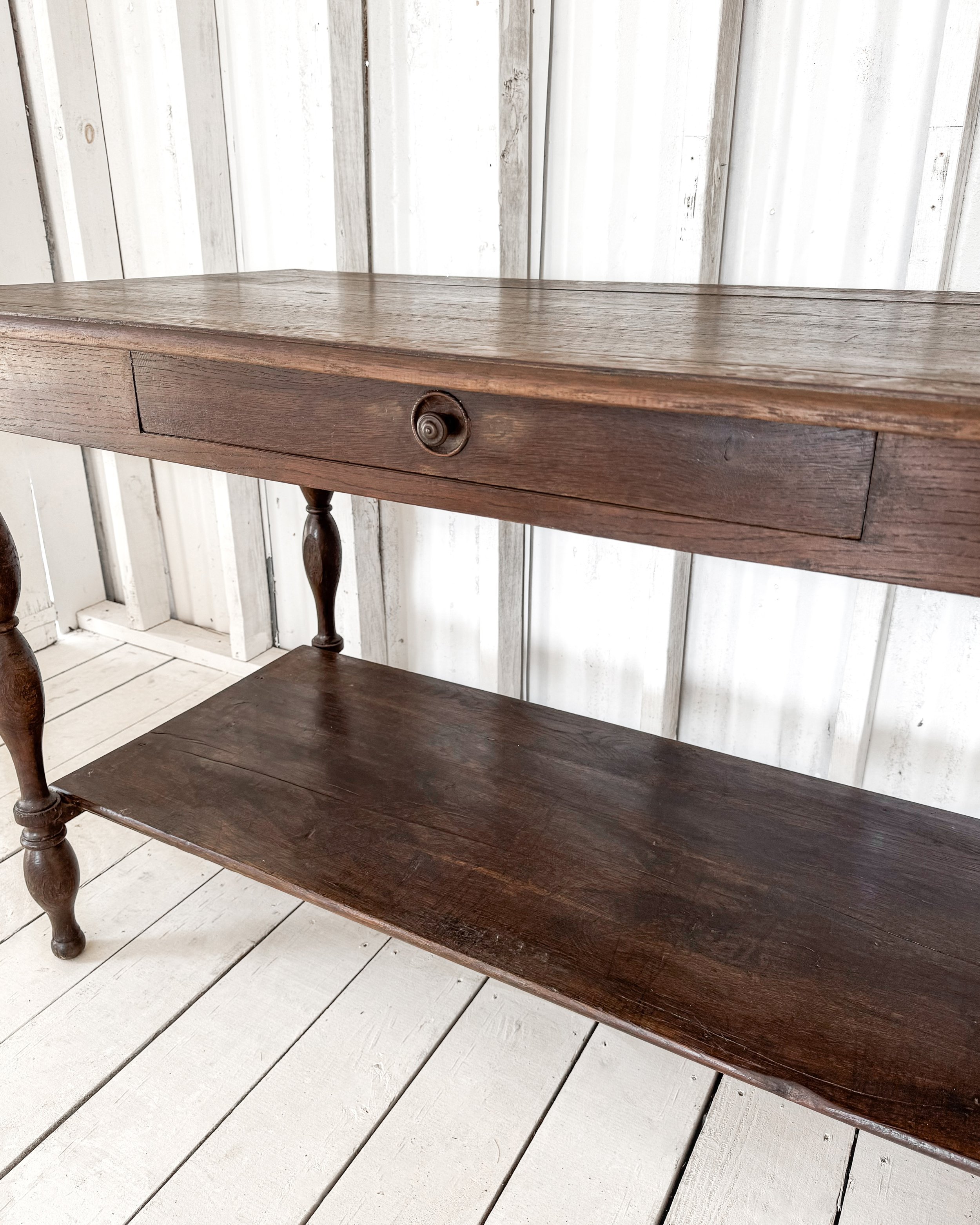 Antique French Draper's Table with Turned Legs