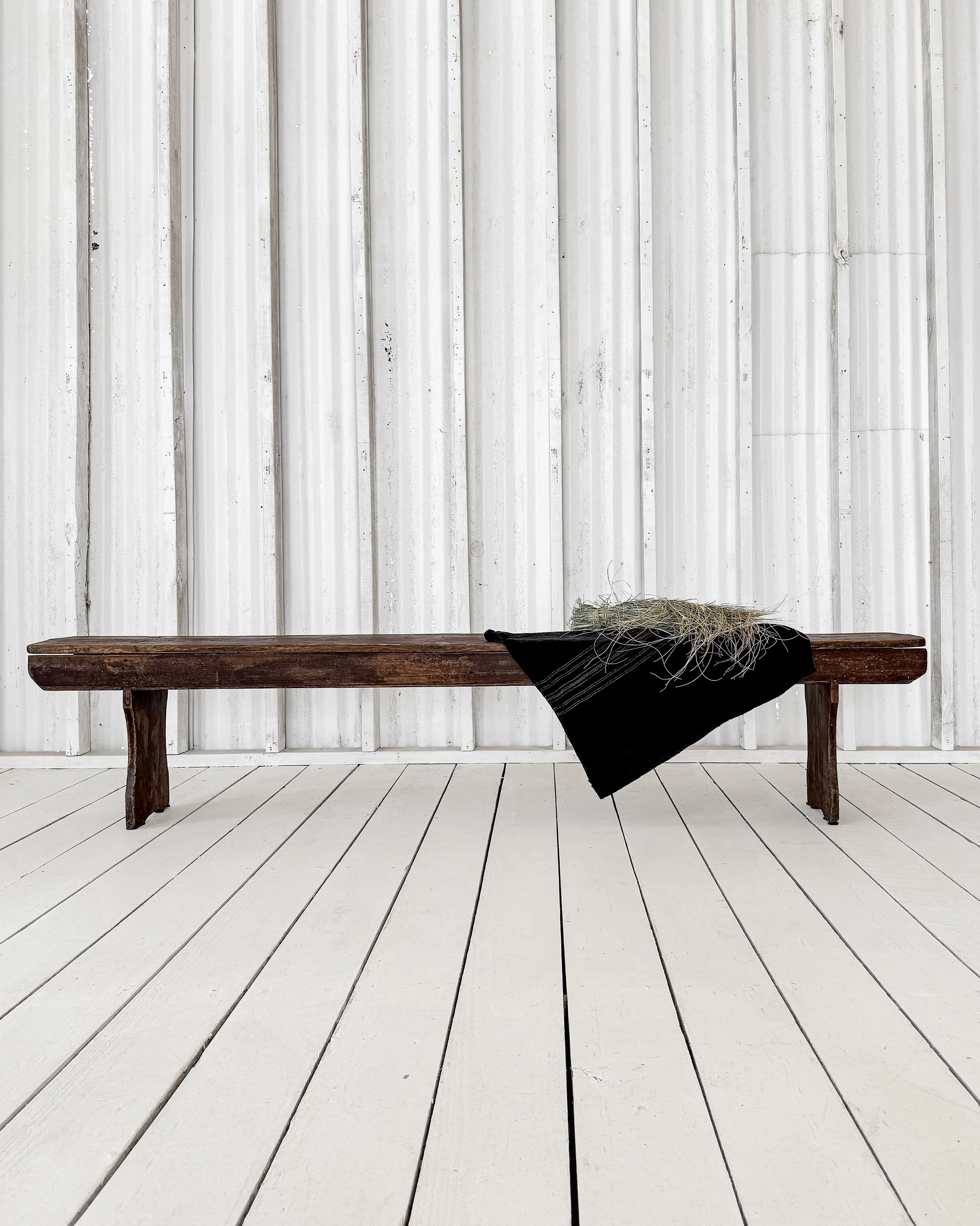 Antique English Painted Farmhouse Bench with Apron