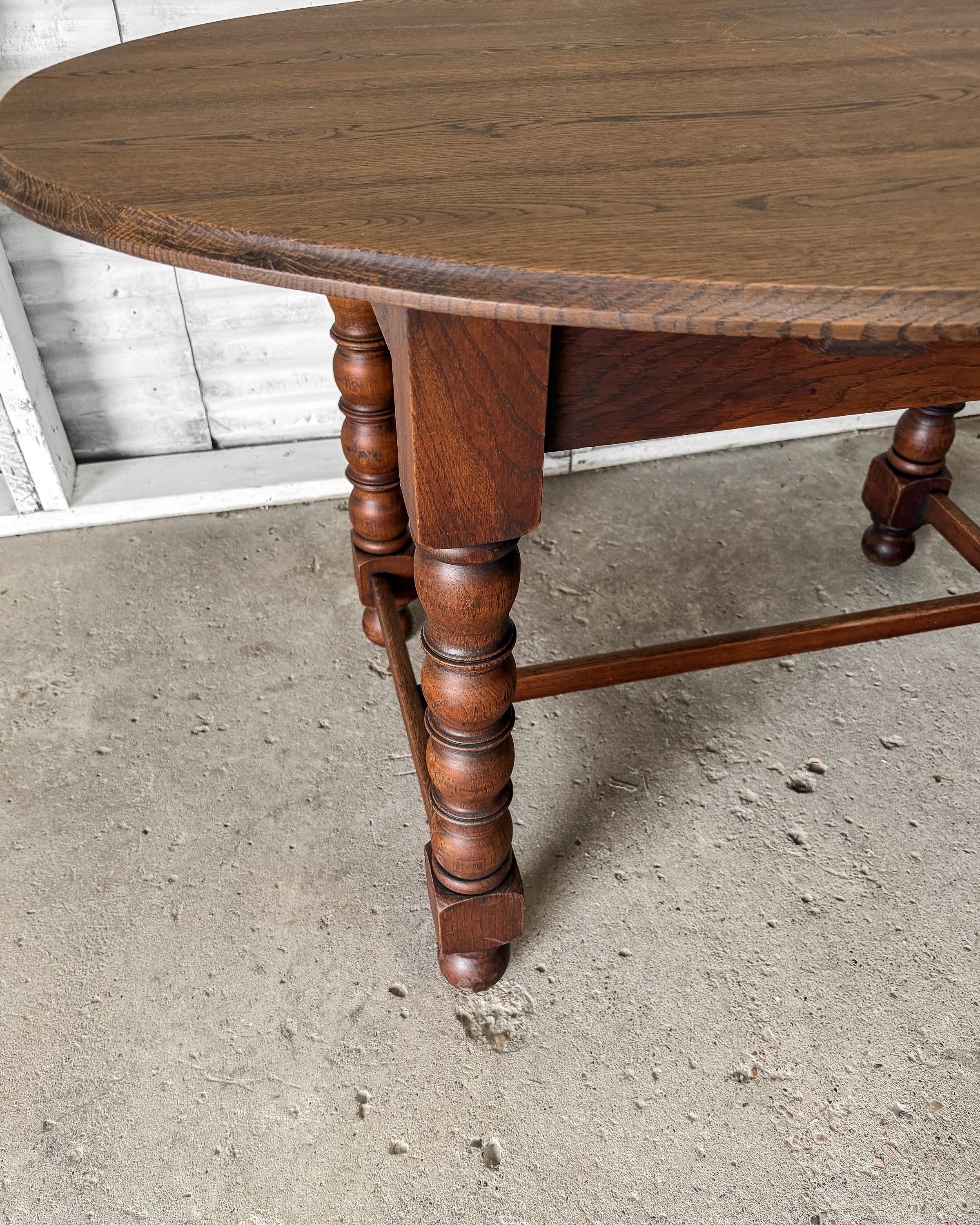Antique English Oak Oval Table with Turned Legs