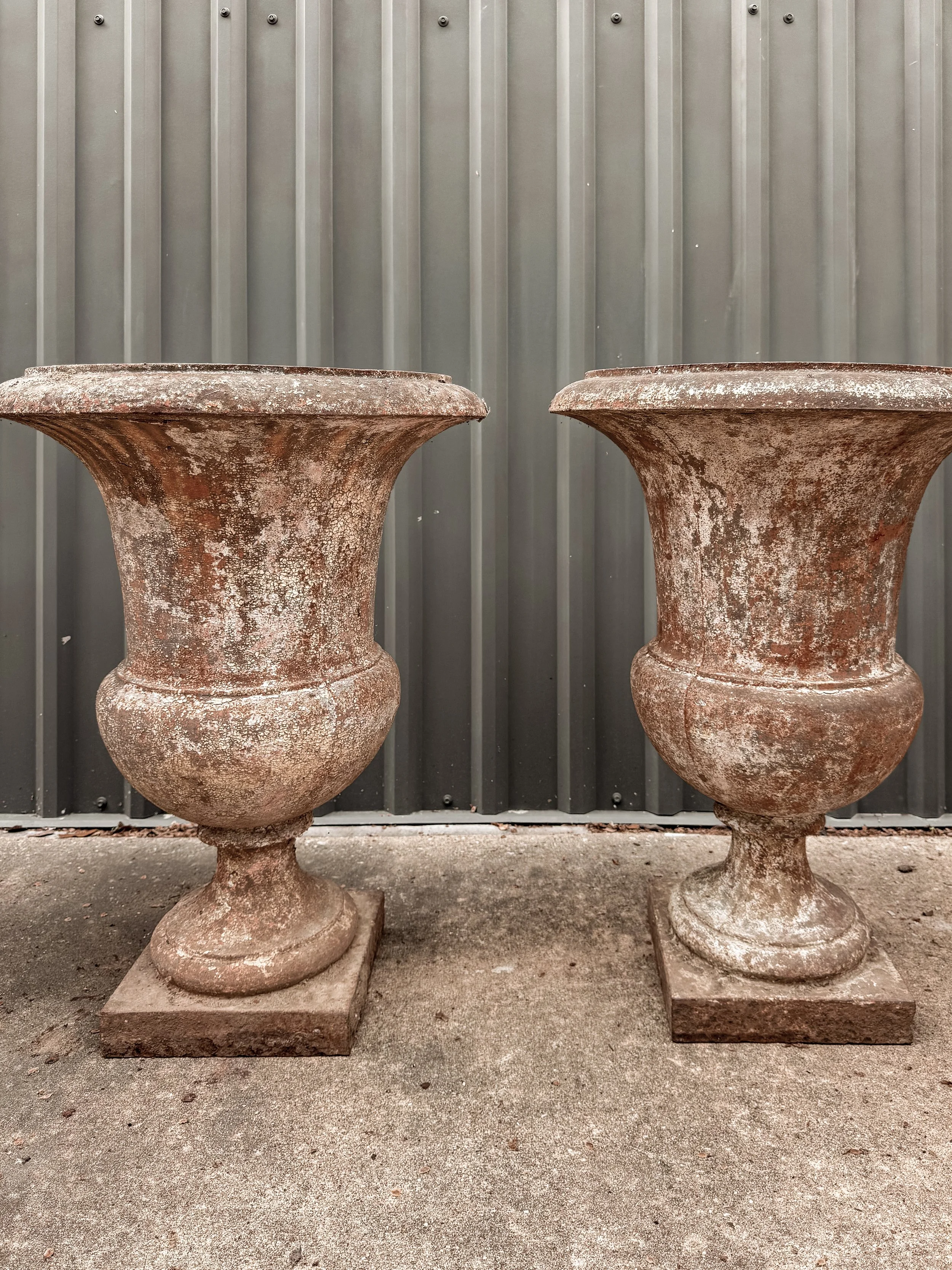 Antique French Cast Iron Medicis Campana Garden Urns
