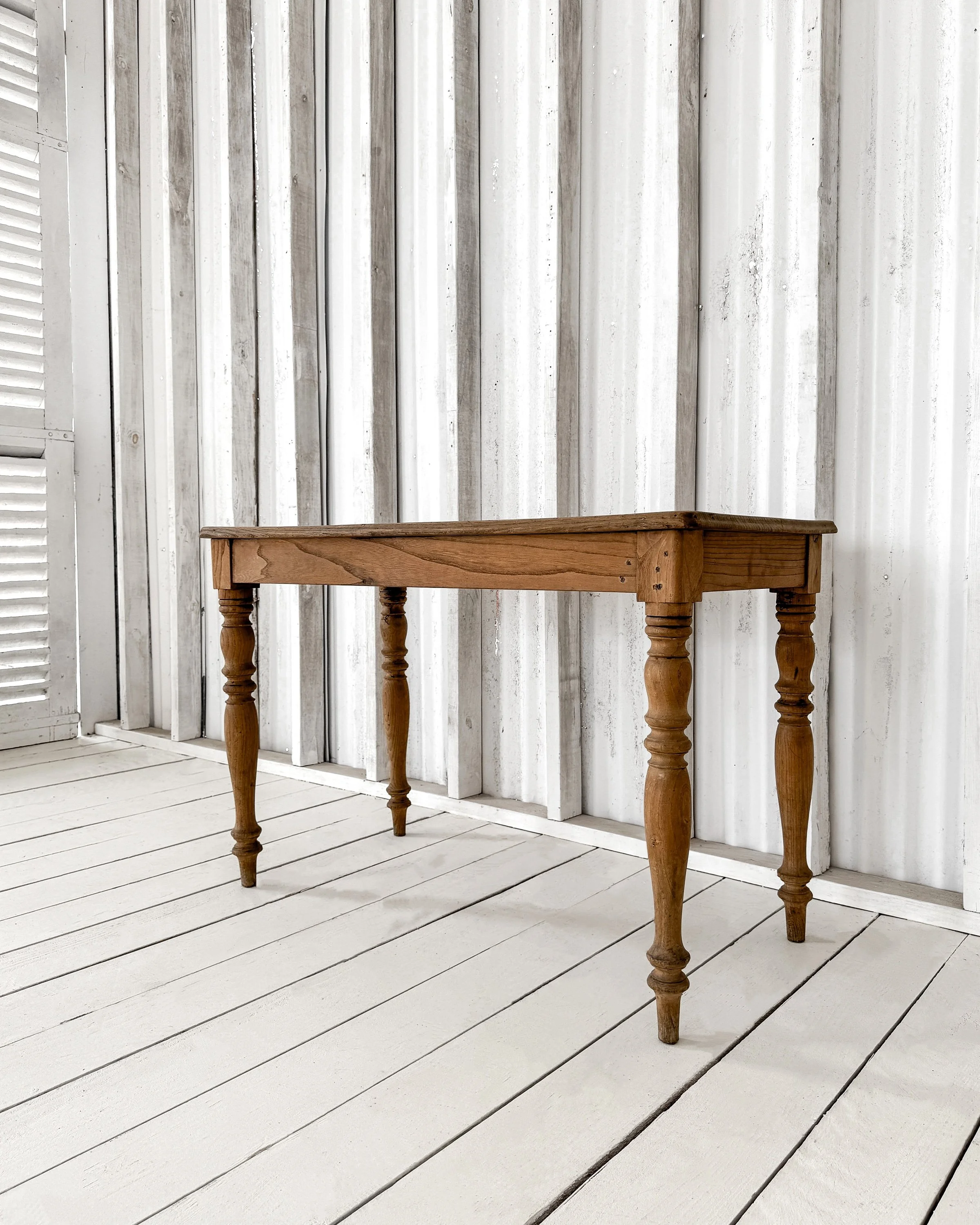 Antique French Pine Kitchen Table with Turned Legs