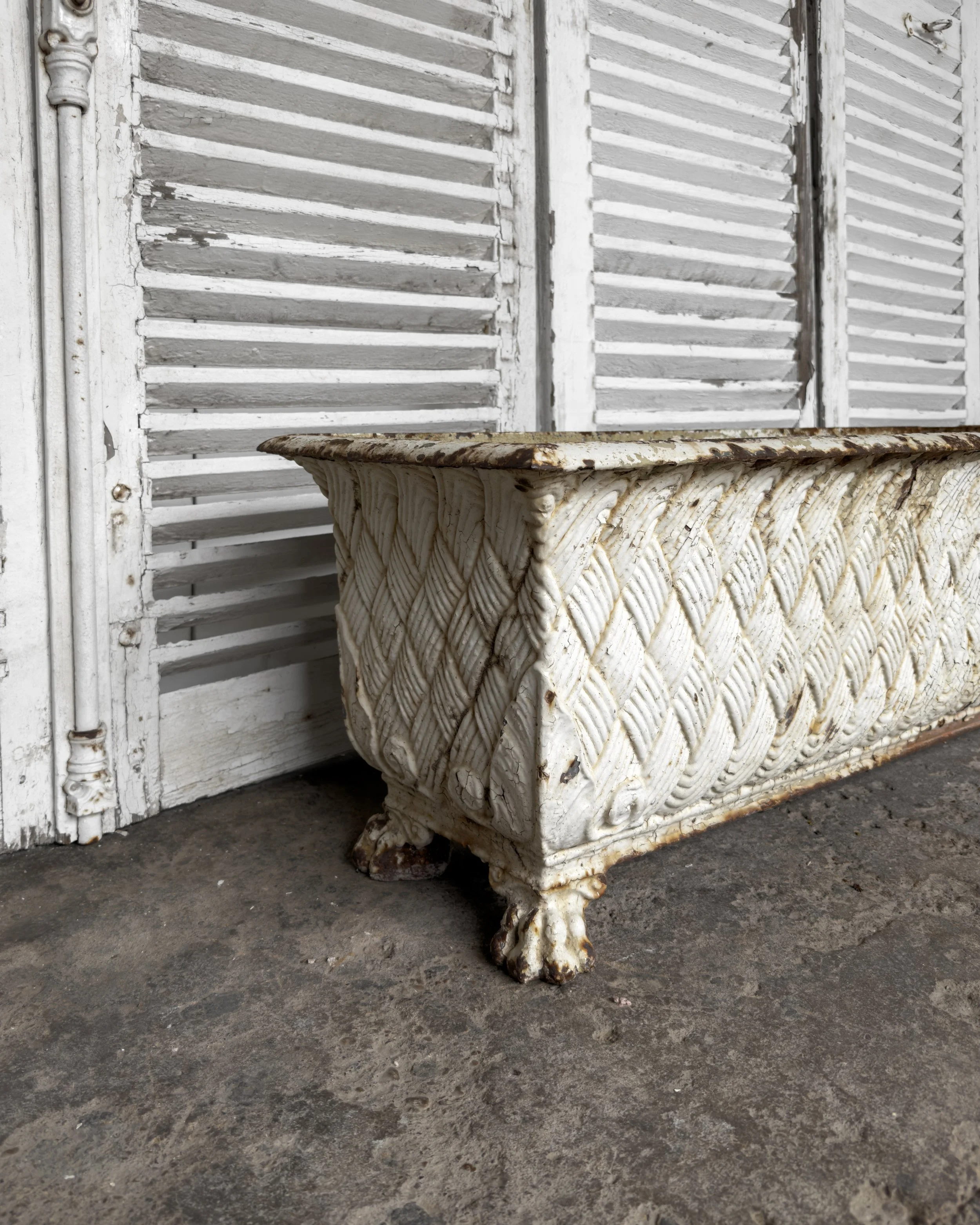 Antique Victorian Cast Iron Basket-Weave Planters