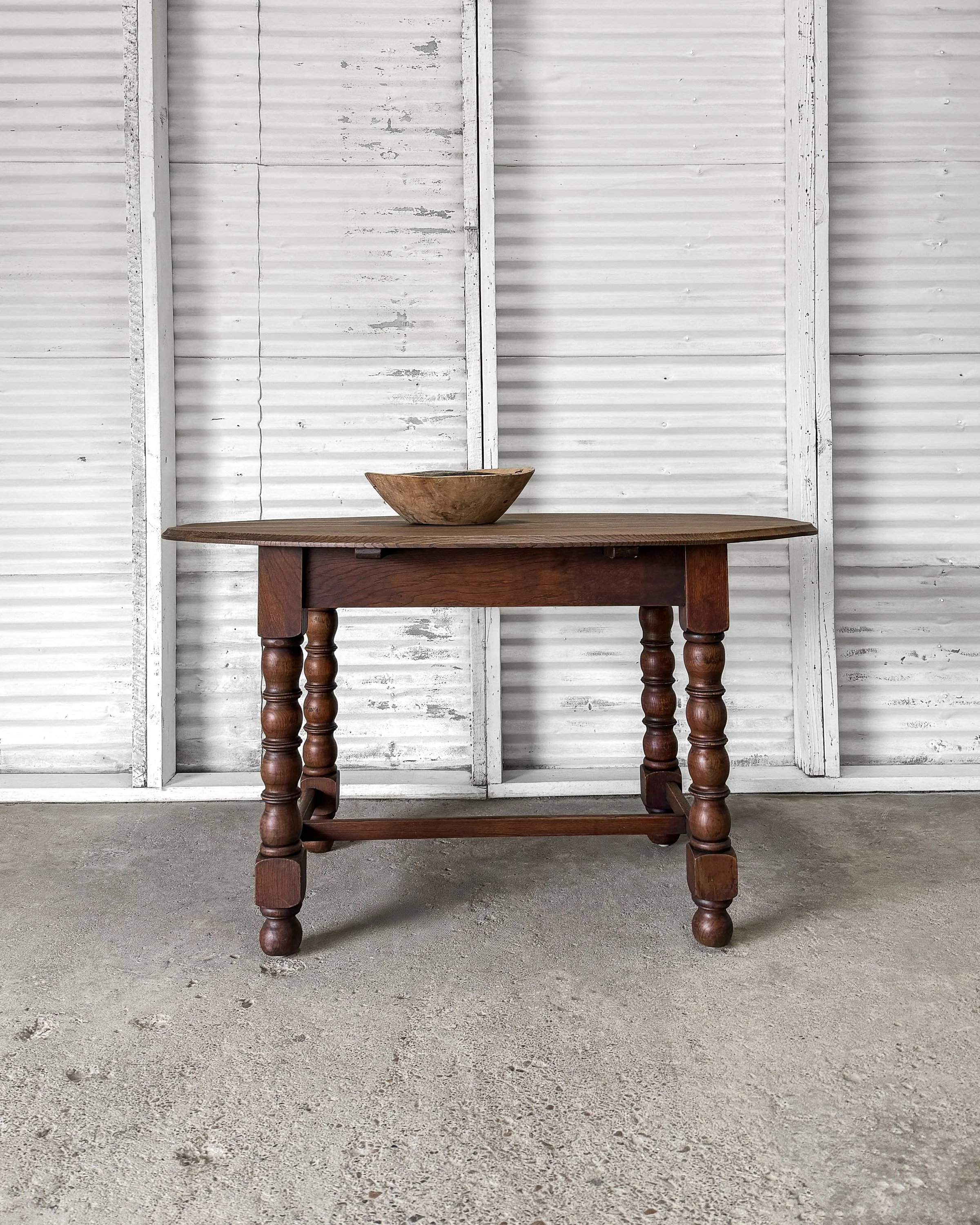 Antique English Oak Kitchen Table with Turned Legs
