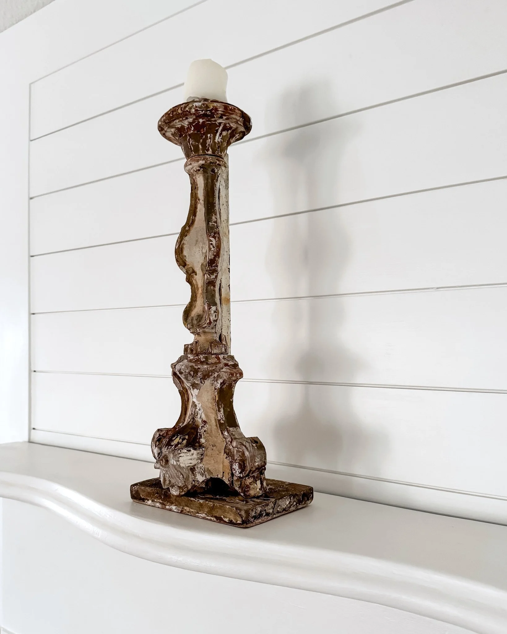 Antique French Wooden Fragment Candlesticks