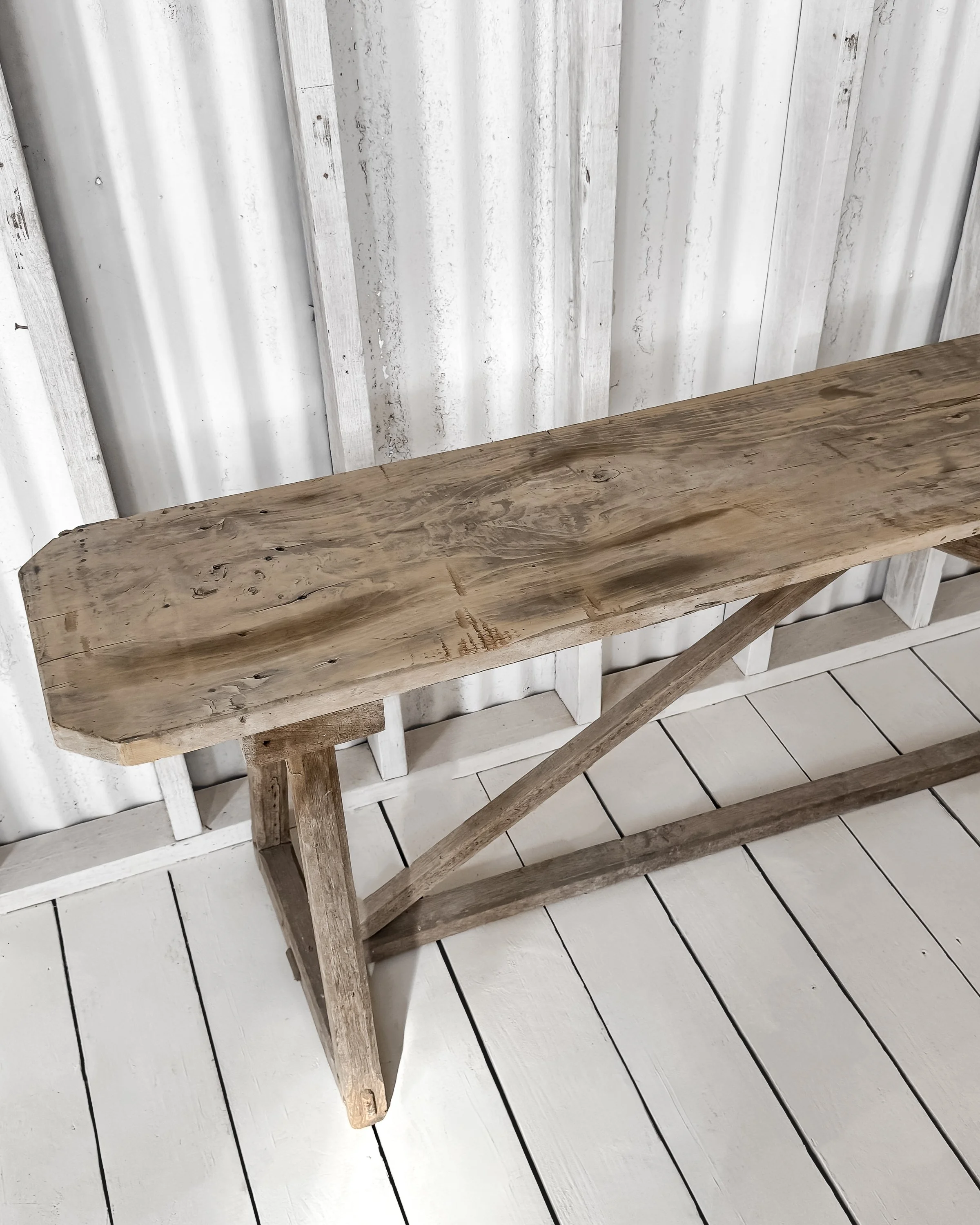 Antique French Laundry Console Table with Trestle Base