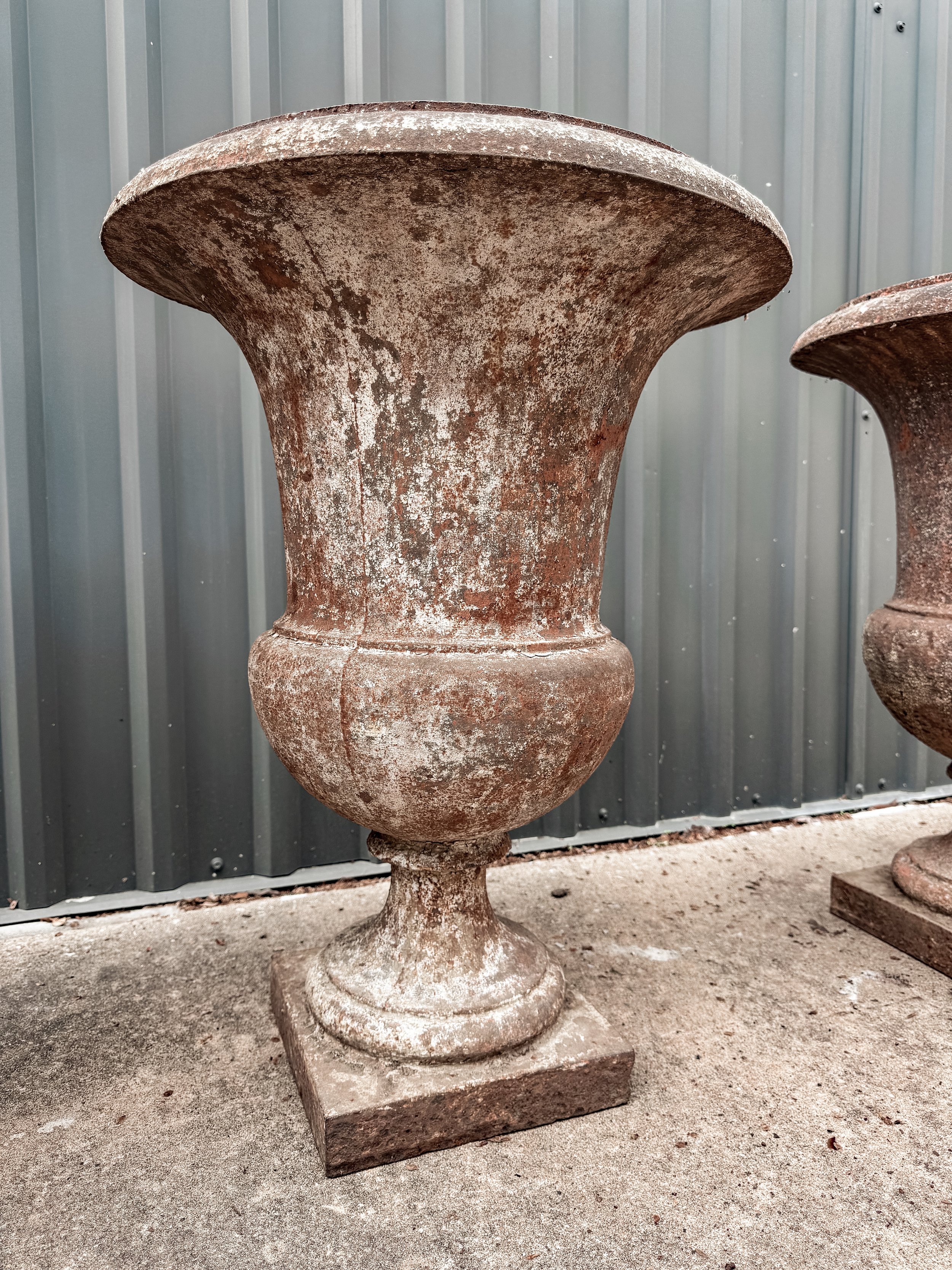 Antique French Cast Iron Medicis Campana Garden Urns