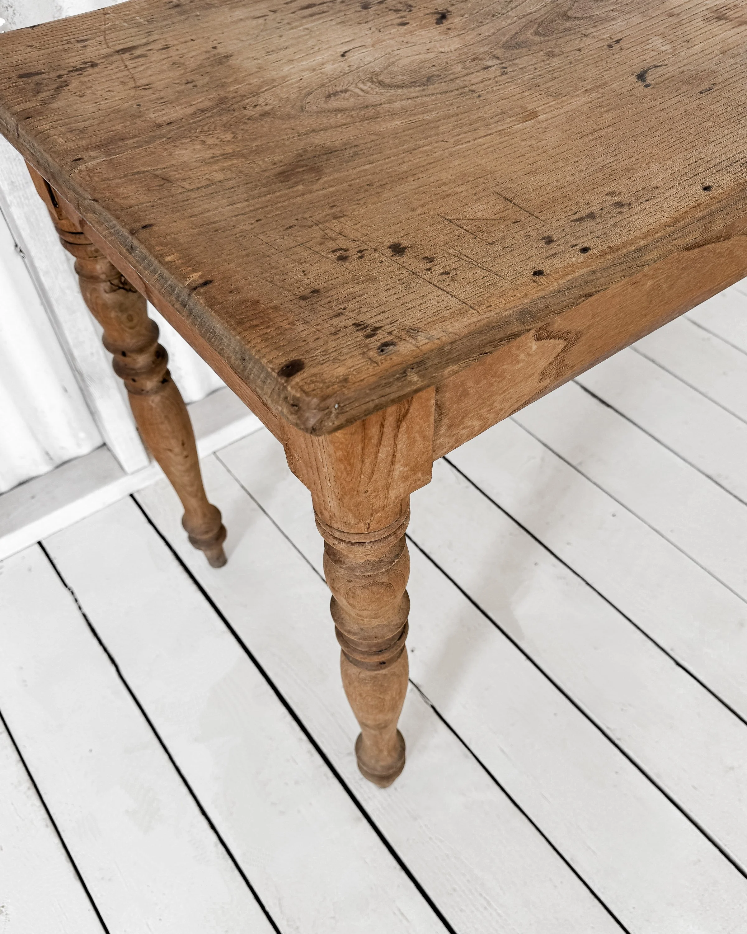 Antique French Pine Kitchen Table with Turned Legs