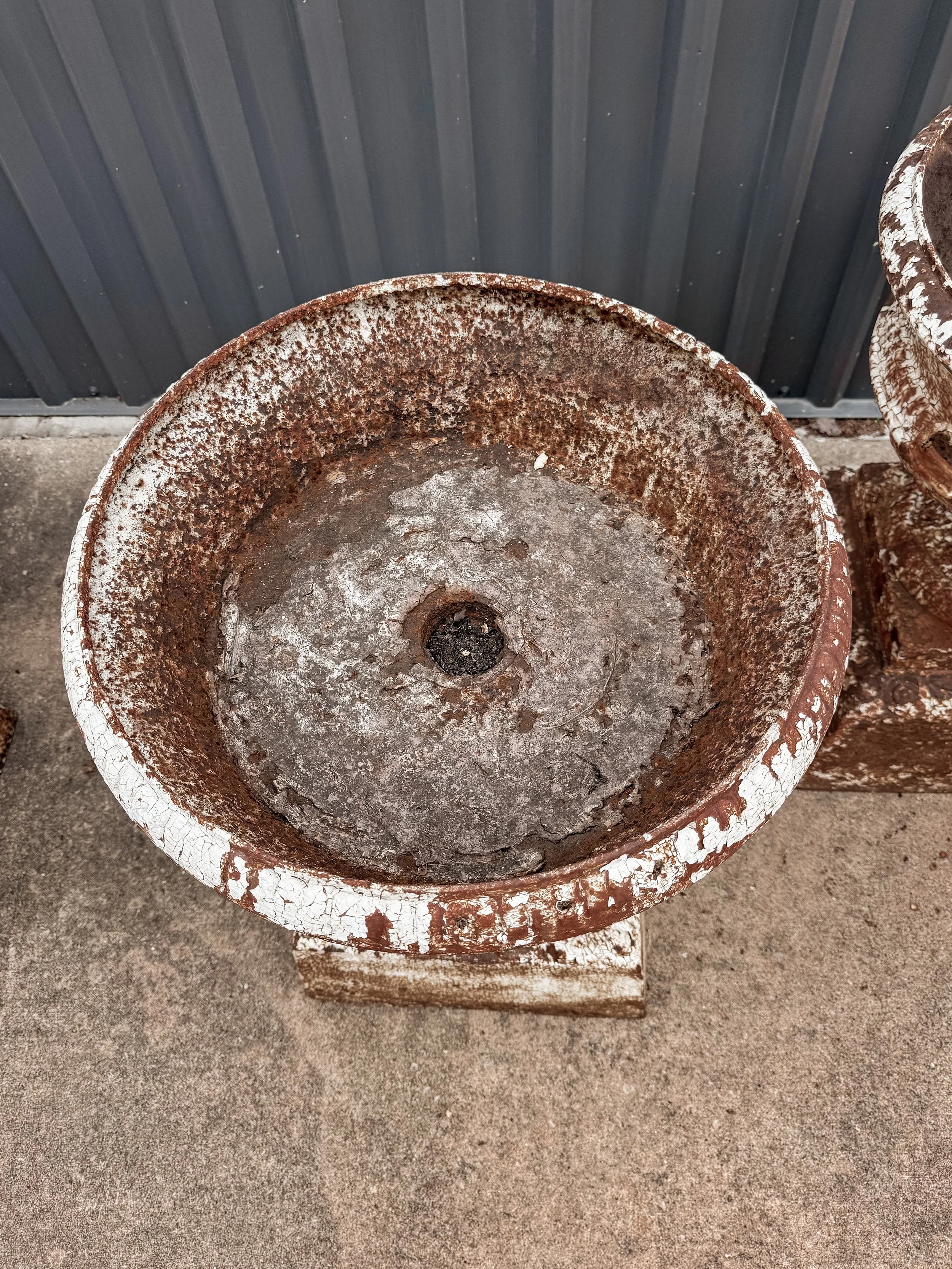 Antique Cast Iron Garden Urns on Integral Plinth Bases