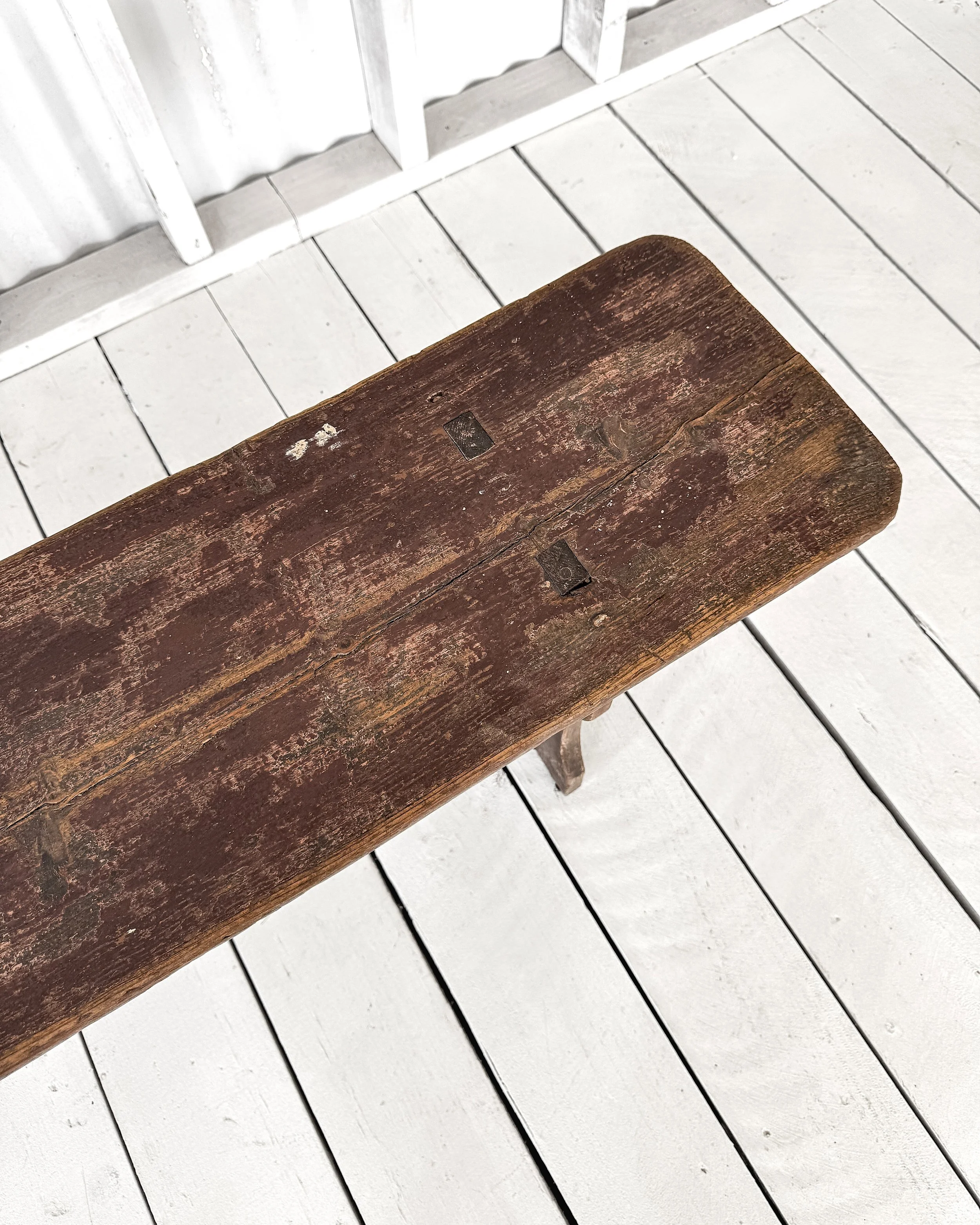Antique English Painted Farmhouse Bench with Apron