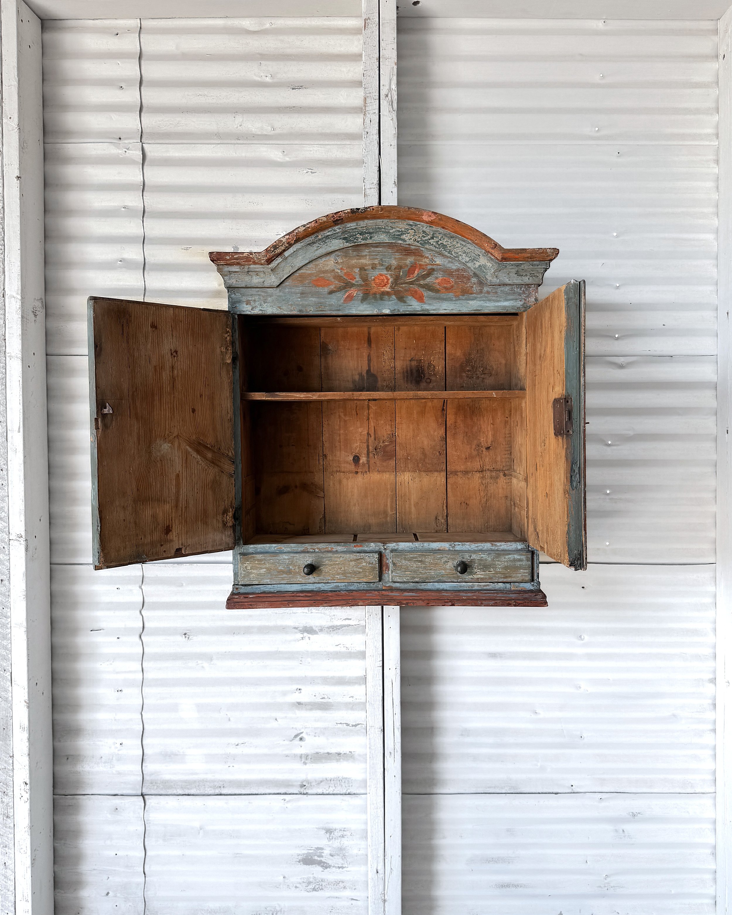 Antique Swedish Provincial Wall Cabinet with Arched Top