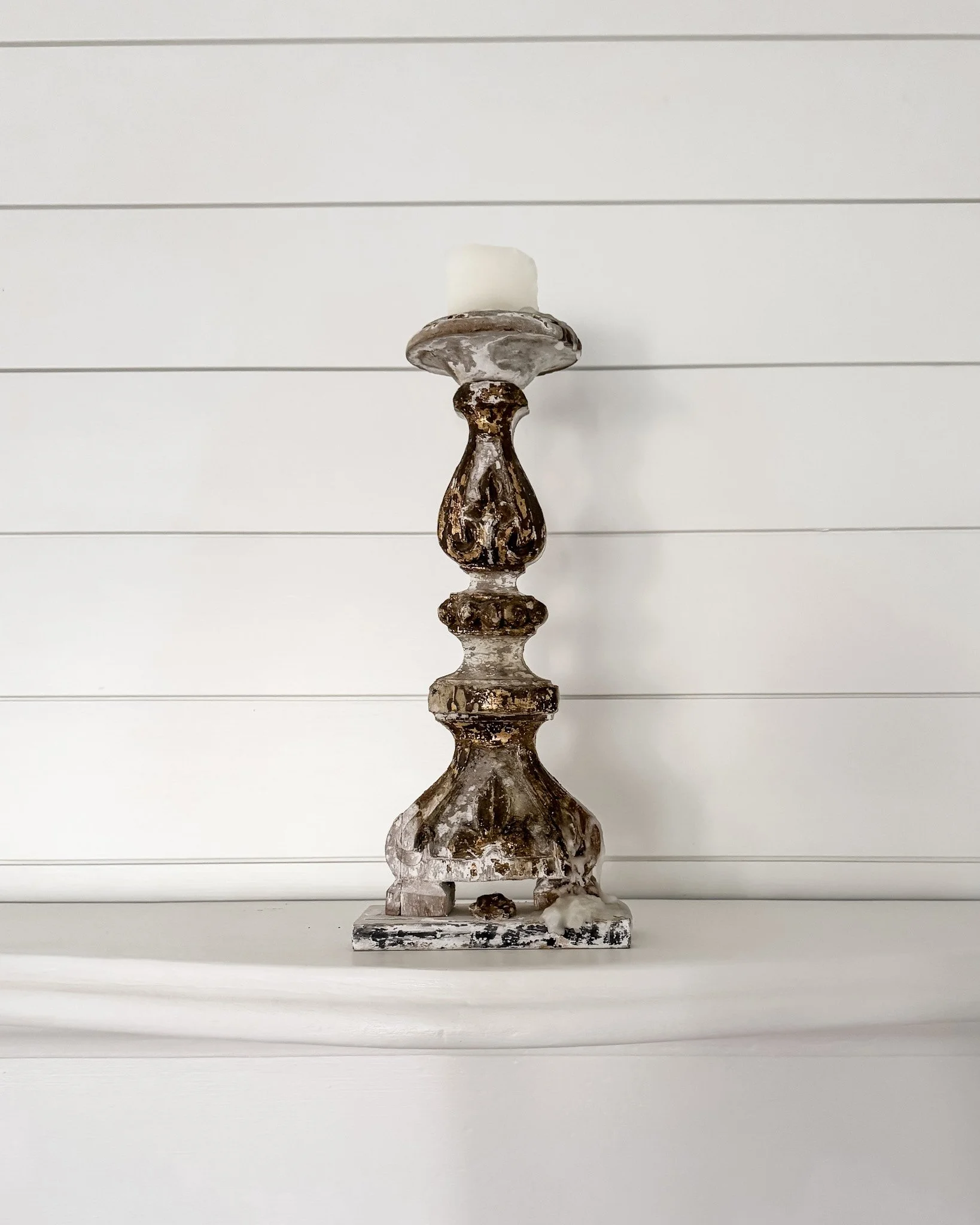 Antique French Wooden Fragment Candlesticks