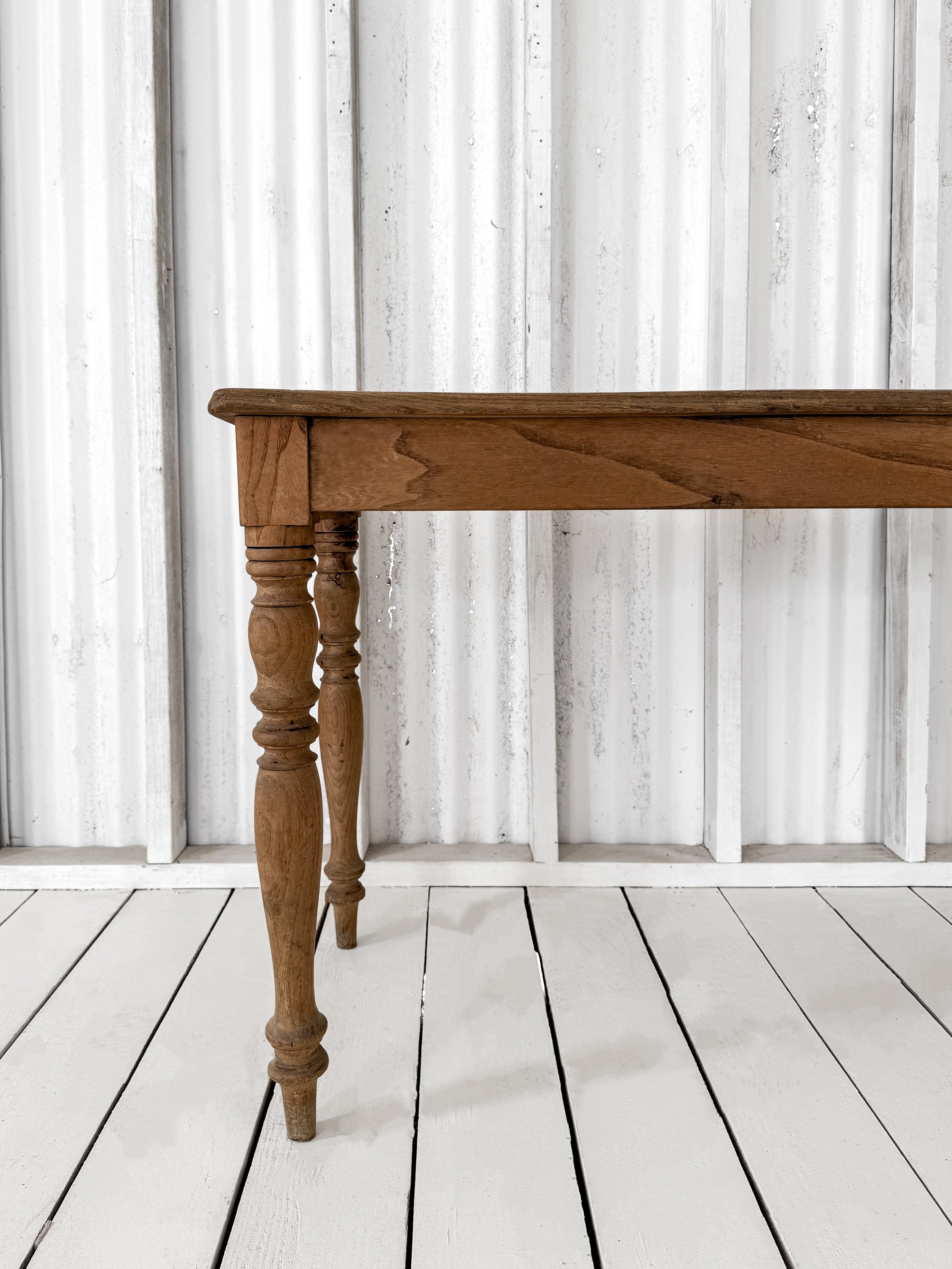 Antique French Pine Kitchen Table with Turned Legs