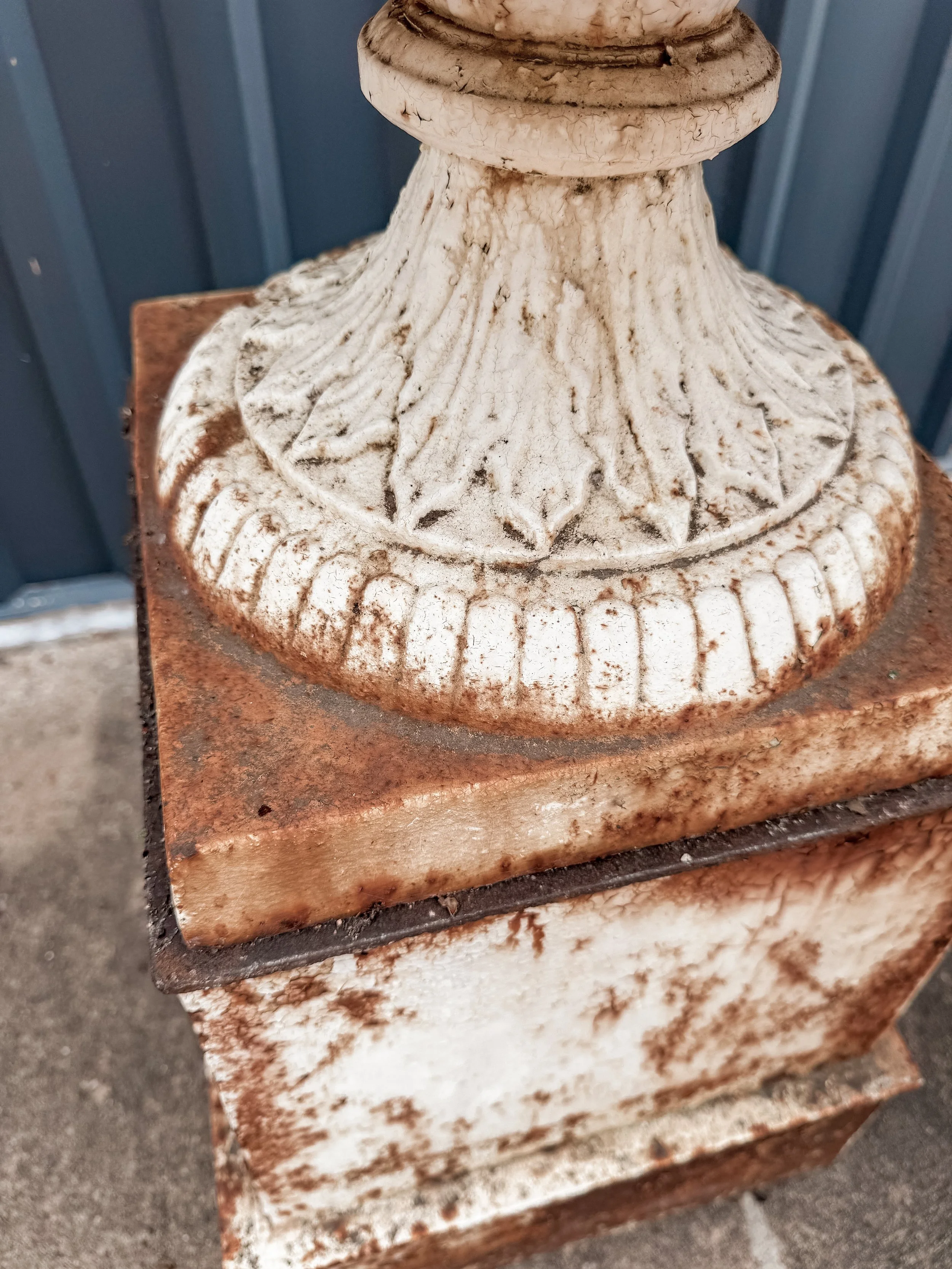 Antique Cast Iron Garden Urns on Tall Plinth Bases