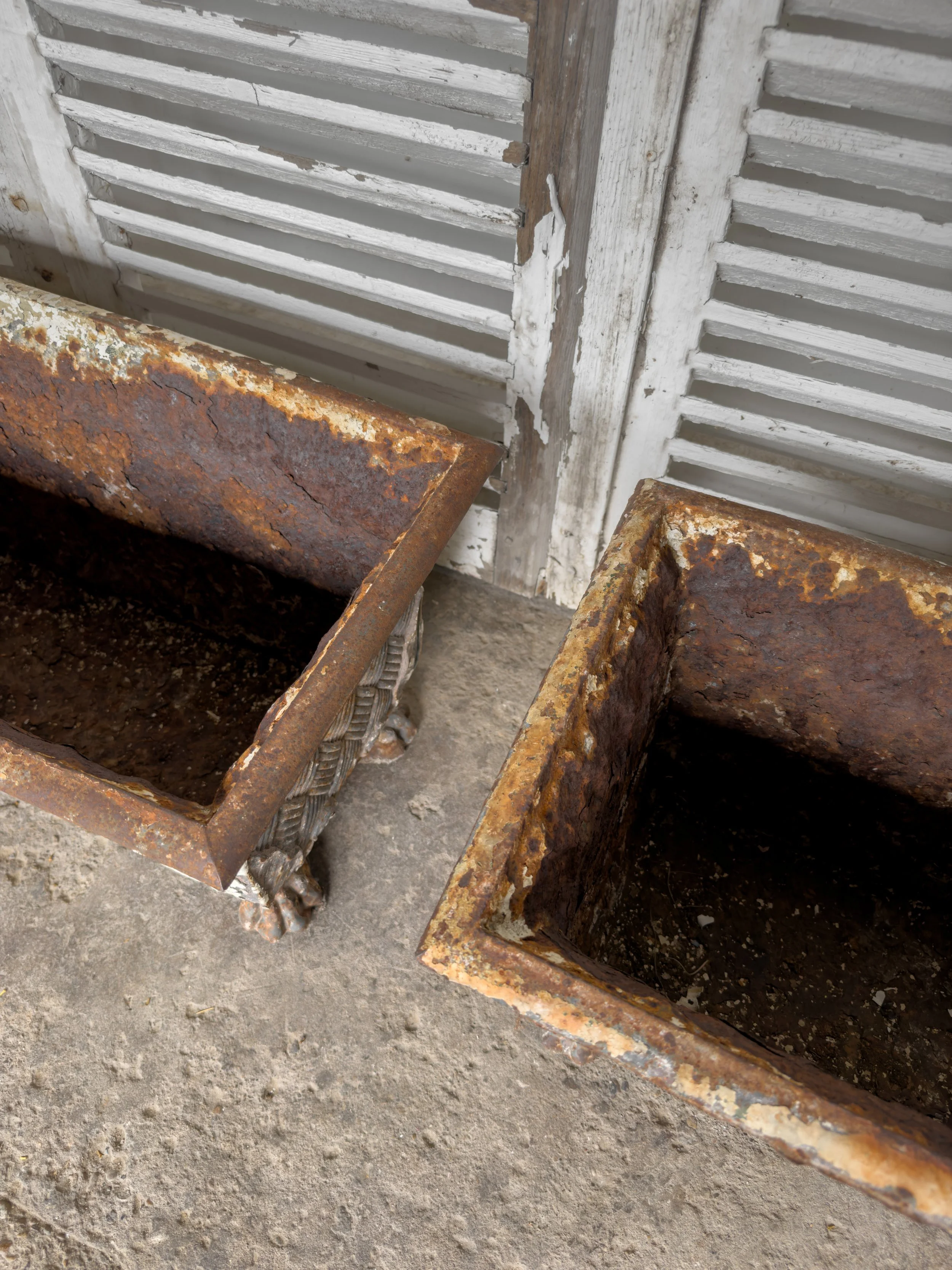 Antique Victorian Cast Iron Basket-Weave Planters