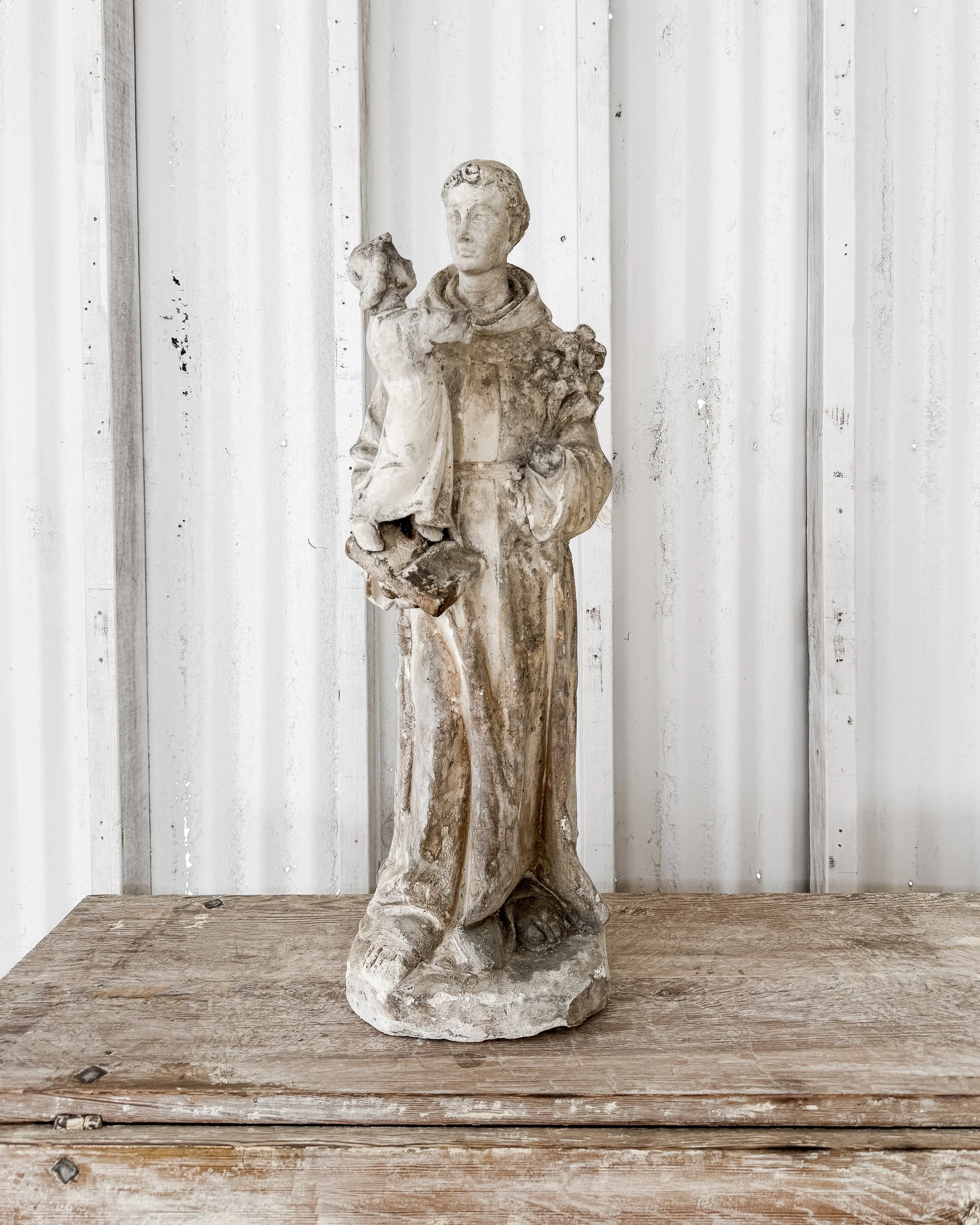 19th-Century Cast Plaster Saint Anthony Statue